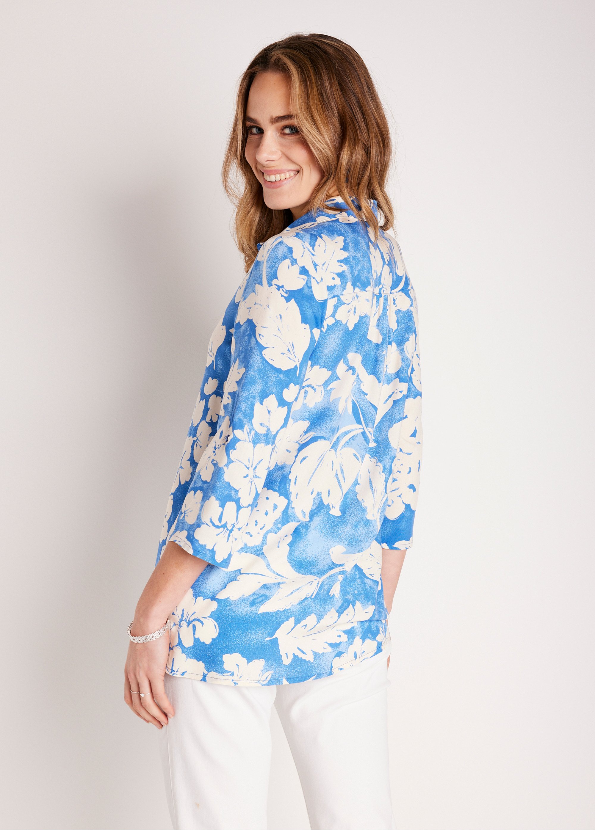 Chemisier Femme Manche Longue BLEU - Couleur Pure - Col avec Petite