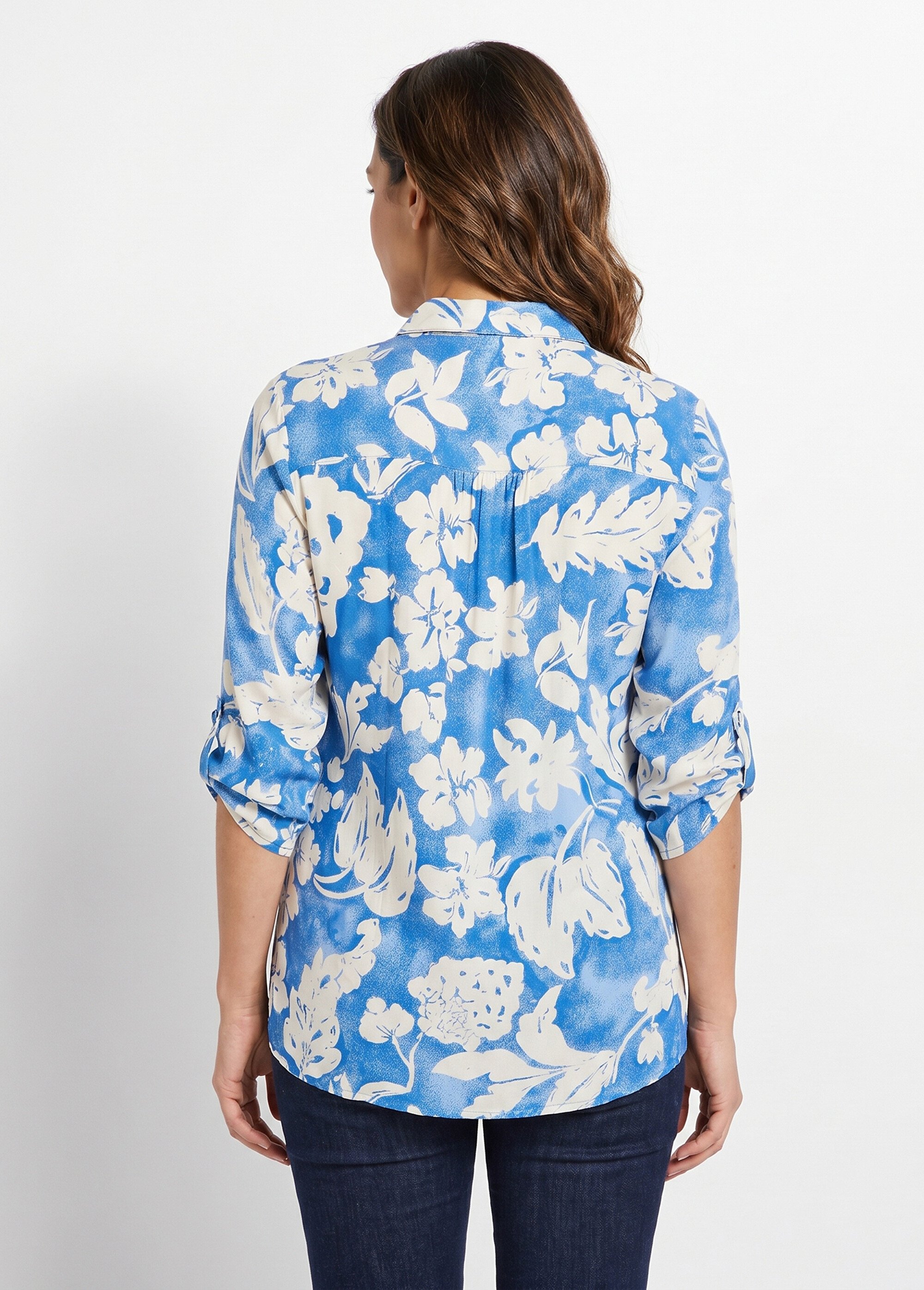 Chemisier ample long fleuri Femme Bleu CAPSULE DO1