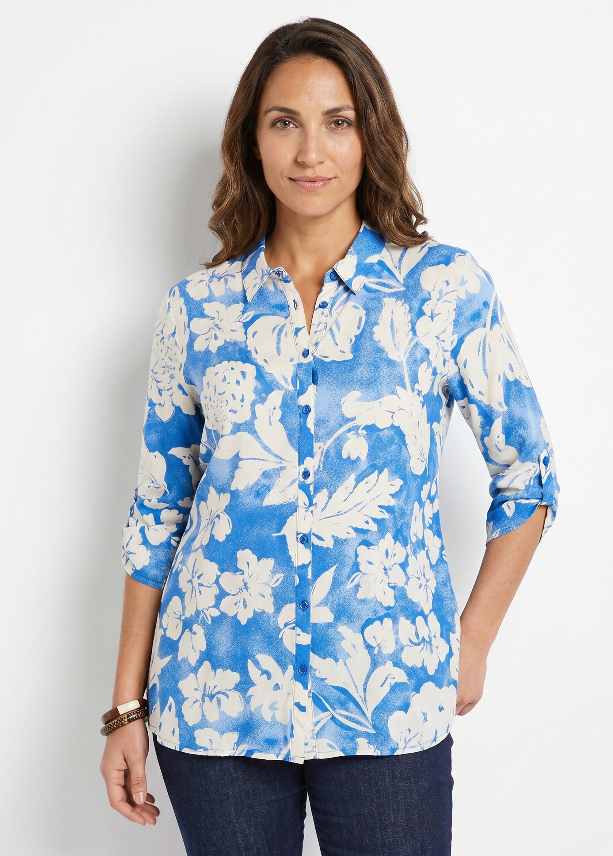 Chemisier ample long fleuri Femme Bleu CAPSULE FA1