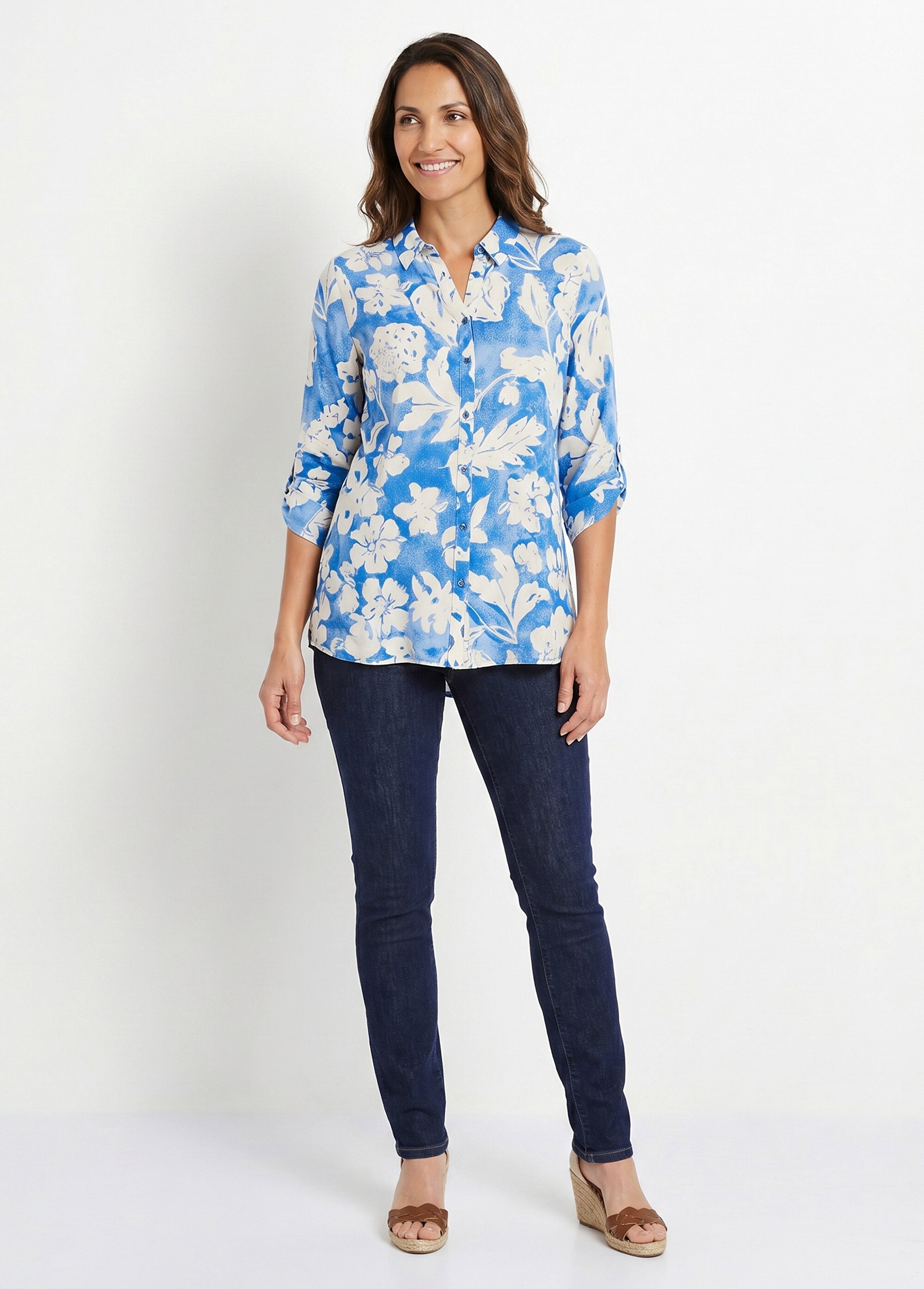 Chemisier ample long fleuri Femme Bleu CAPSULE SI1