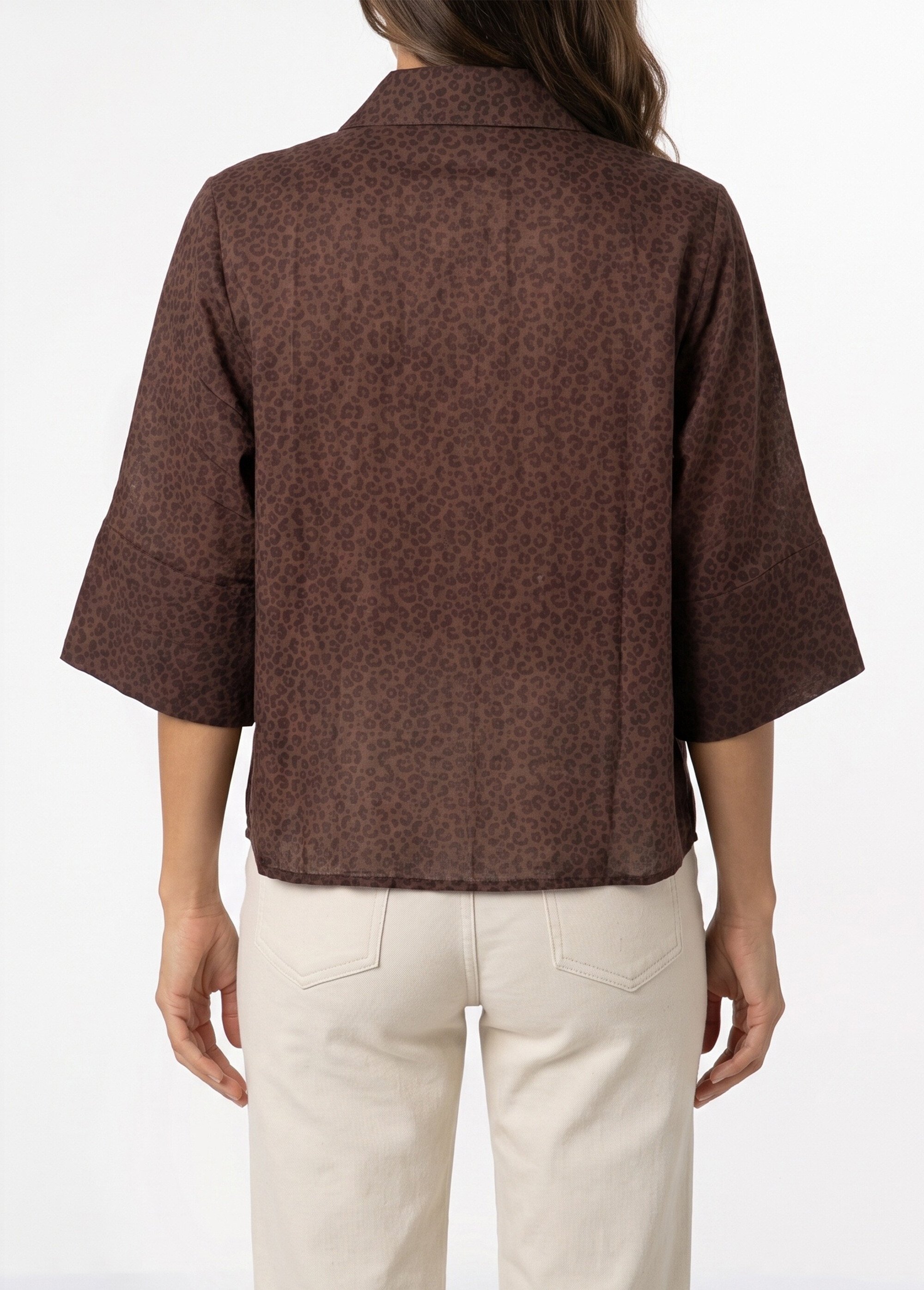 Chemisier léopard, manches 3/4 fantaisie Femme Marron JB-B6336 DO1