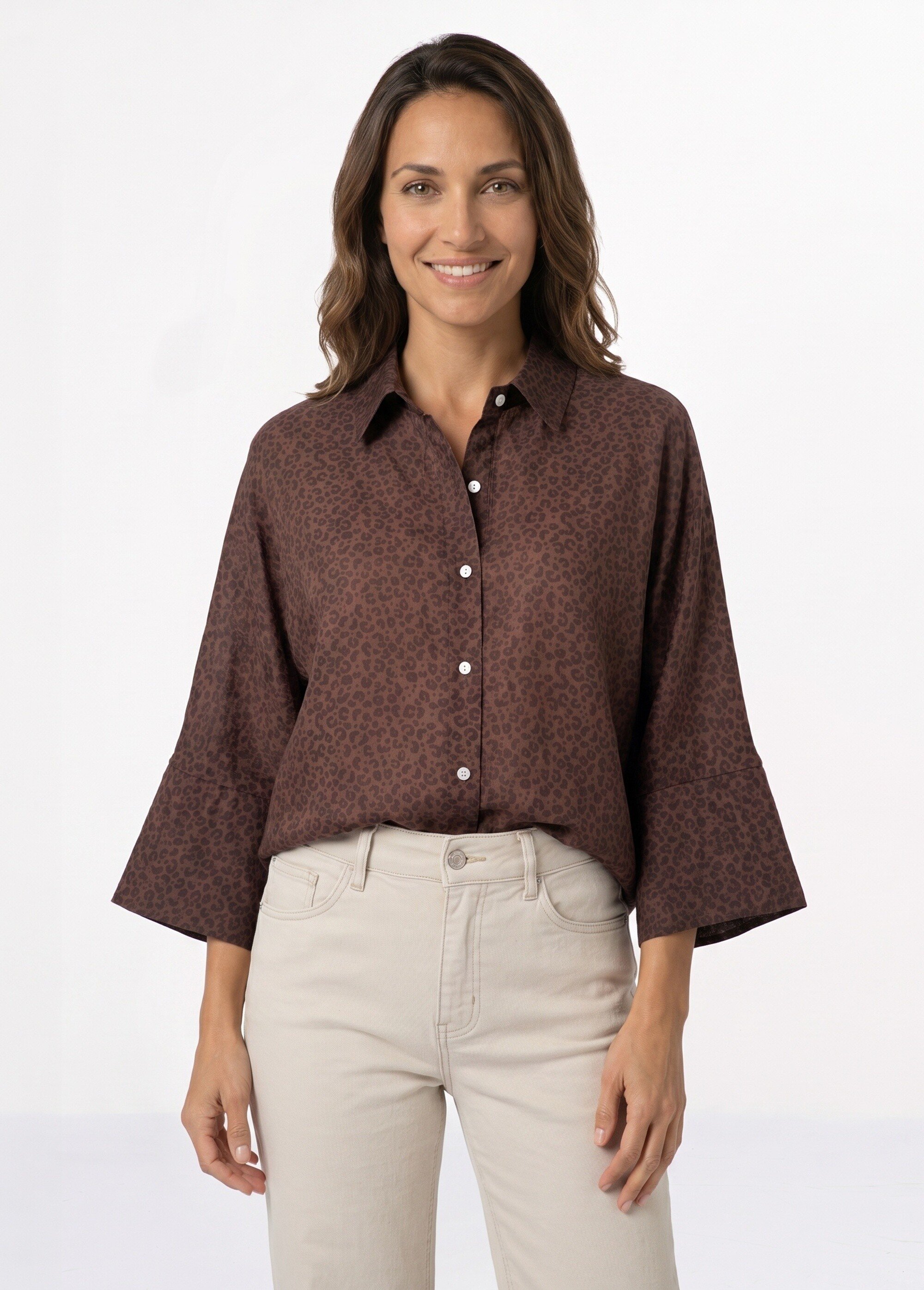 Chemisier léopard, manches 3/4 fantaisie Femme Marron JB-B6336 FA1