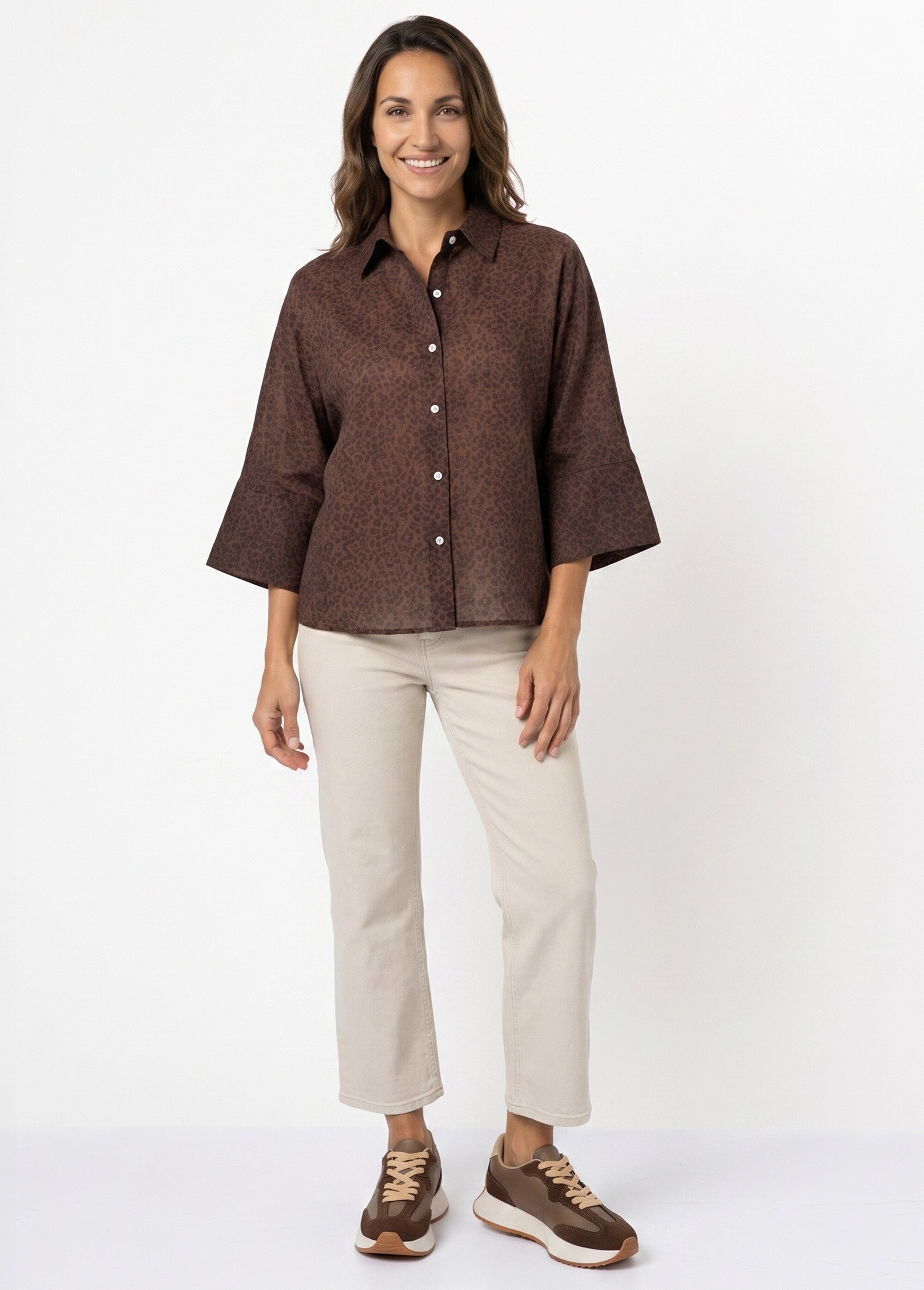 Chemisier léopard, manches 3/4 fantaisie Femme Marron JB-B6336 SI1