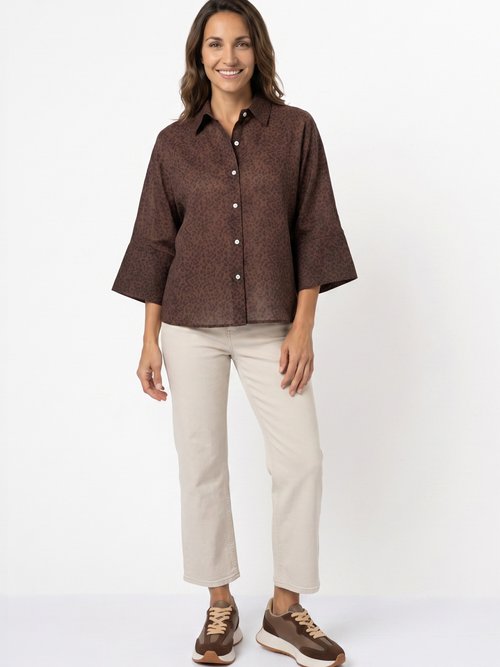 Chemisier léopard, manches 3/4 fantaisie Femme Marron JB-B6336 SI1