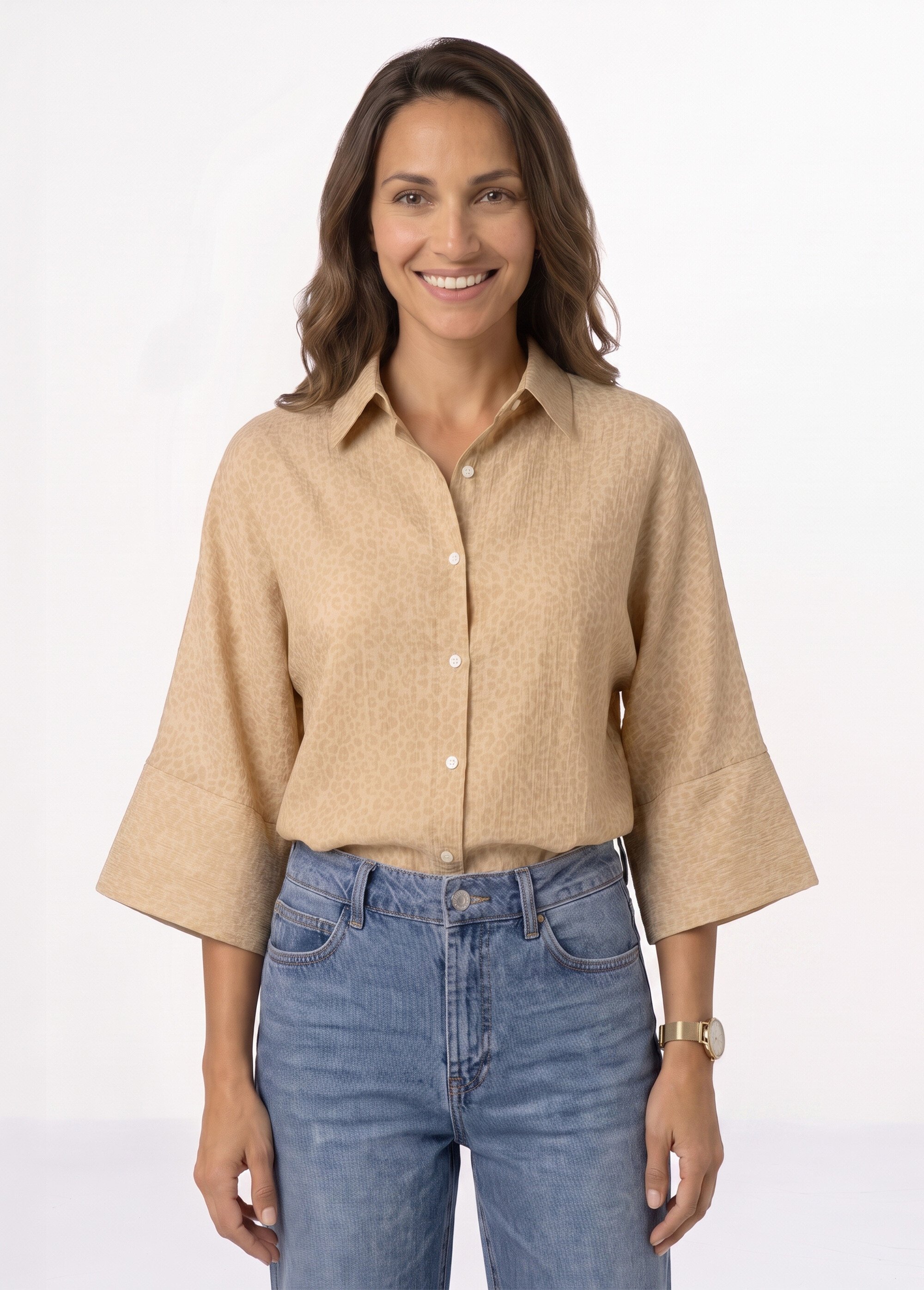 Chemisier léopard, manches 3/4 fantaisie Femme Beige JB-B6336 FA1