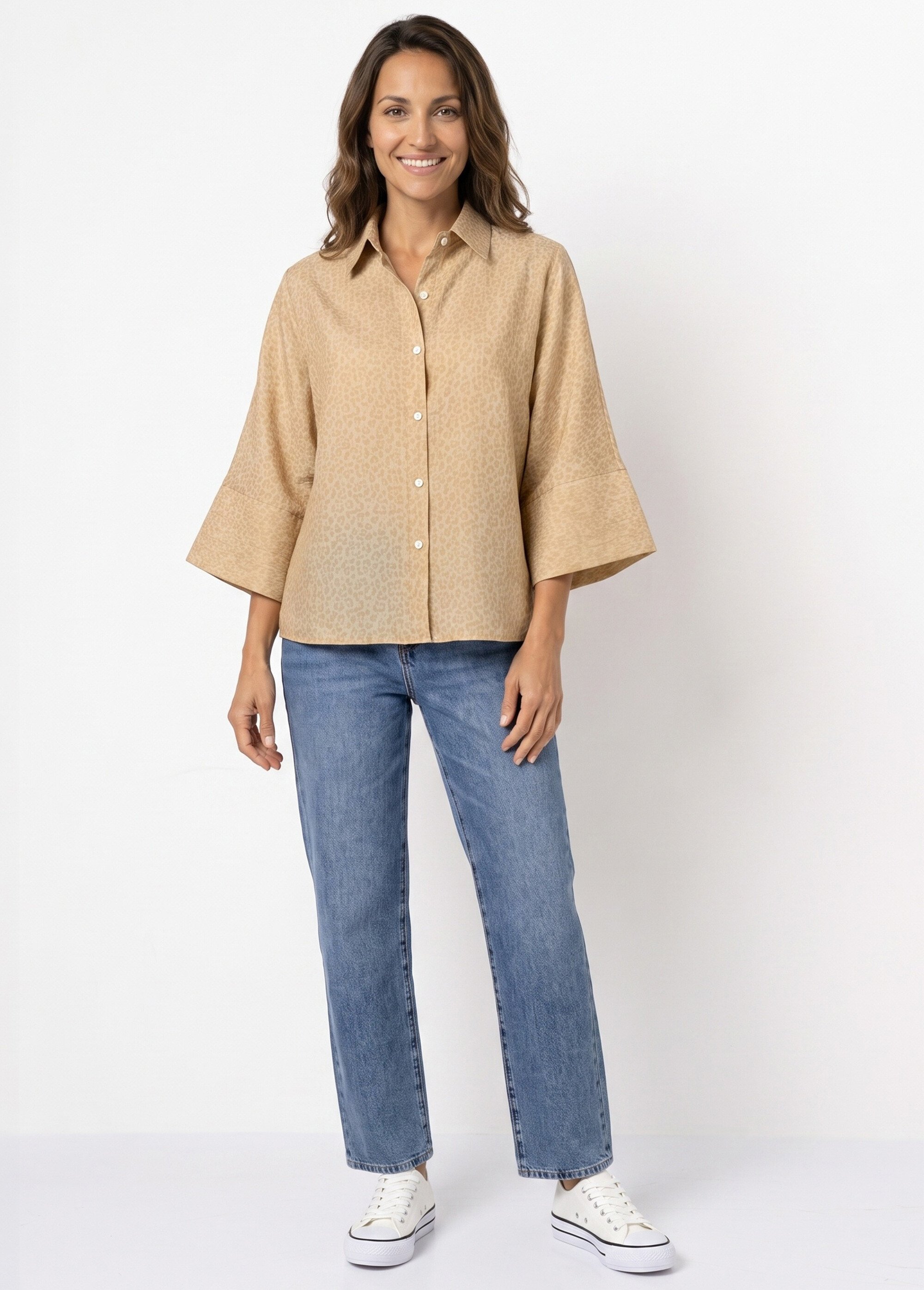 Chemisier léopard, manches 3/4 fantaisie Femme Beige JB-B6336 SI1