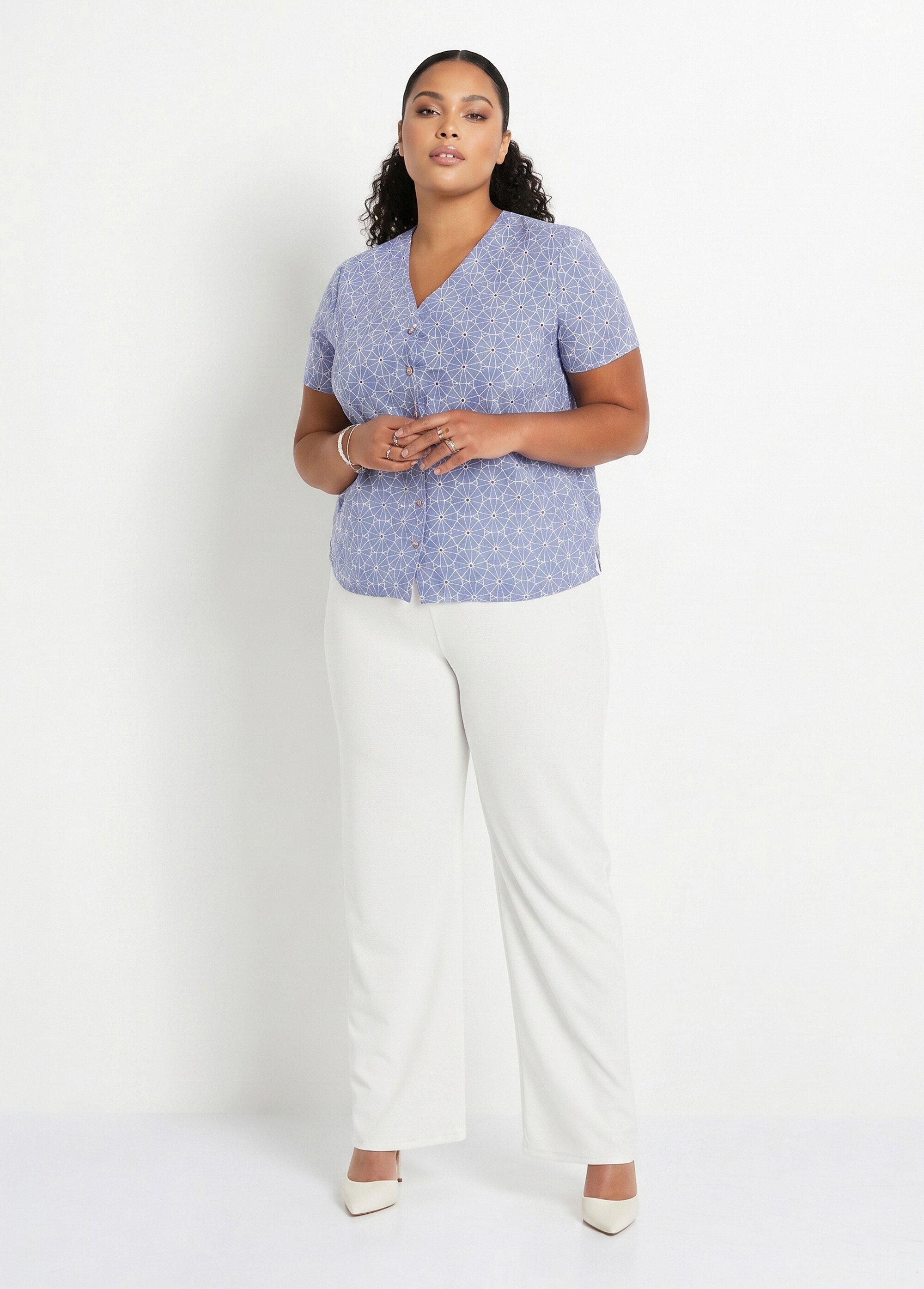 Chemisier long col V brodé Femme Grande Taille Bleu COCOTIER SI1