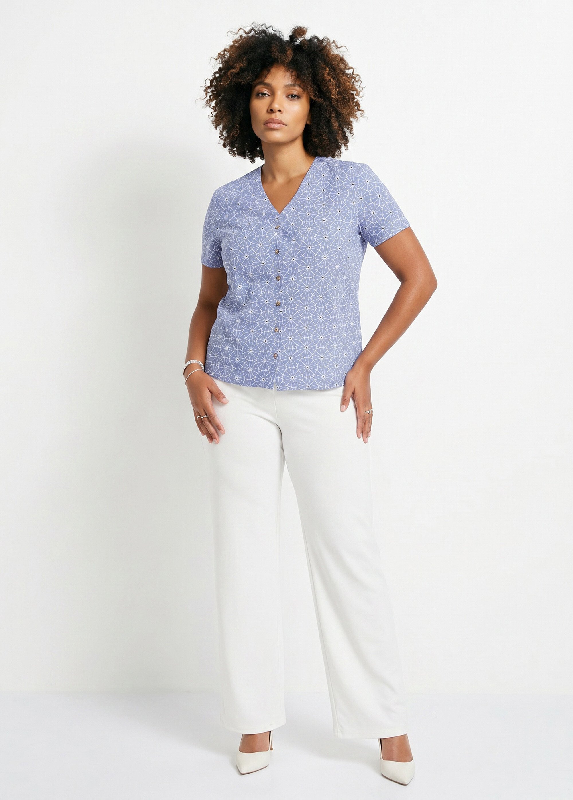 Chemisier long col V brodé Femme Bleu COCOTIER SI1