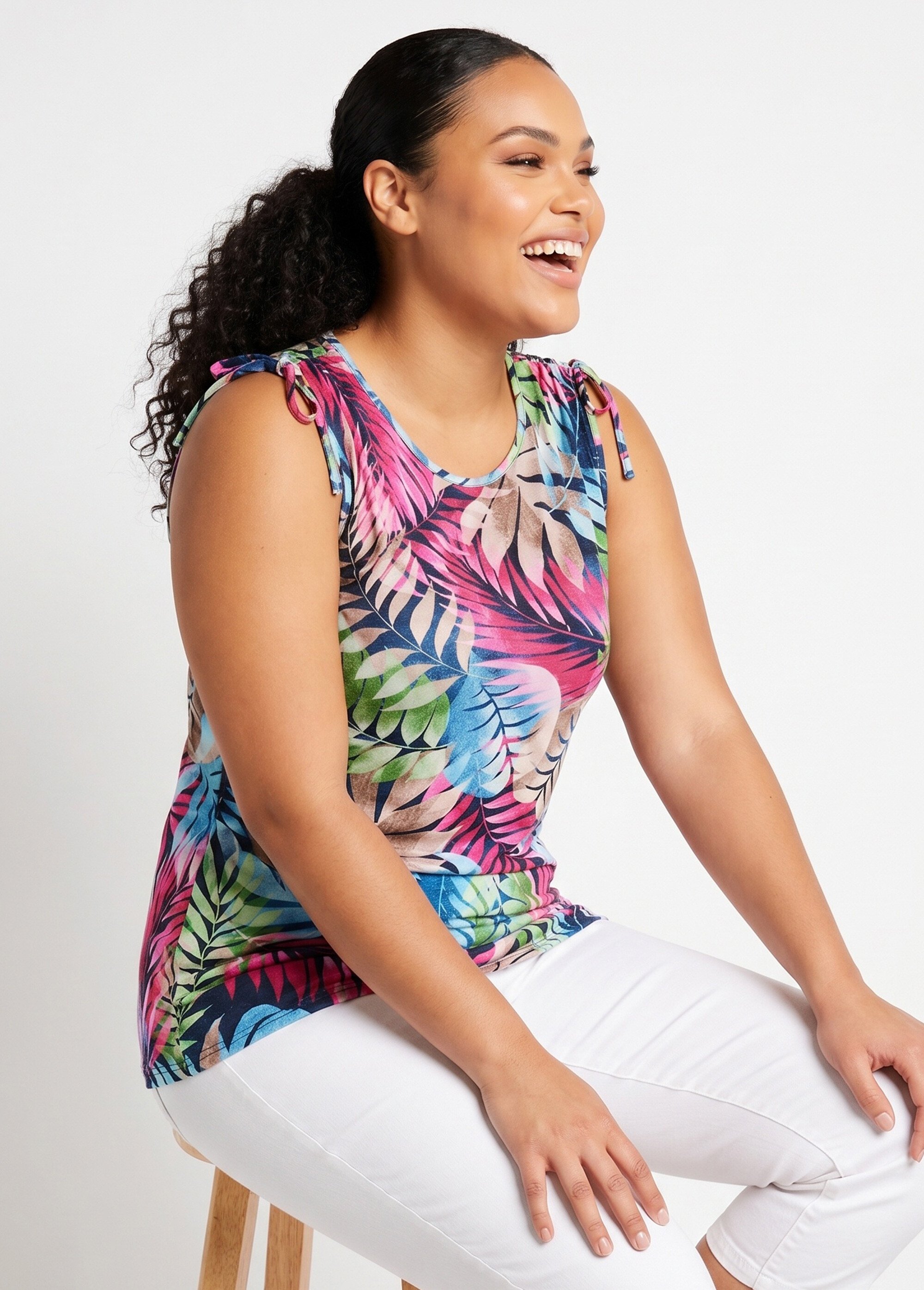 Débardeur long imprimé végétal Femme Grande Taille Bleu CHANAZ MV1