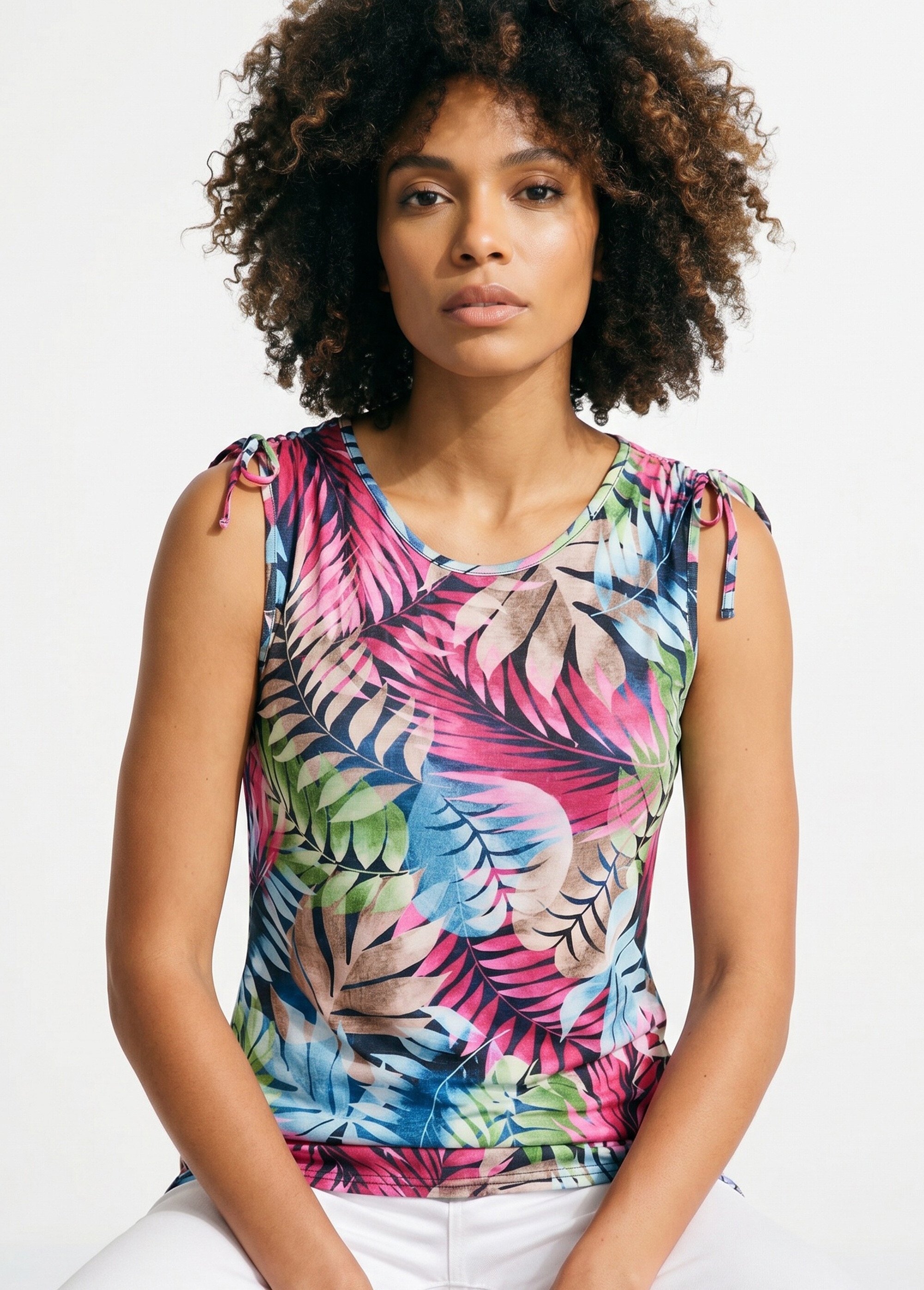Débardeur long imprimé végétal Femme Bleu CHANAZ MV1