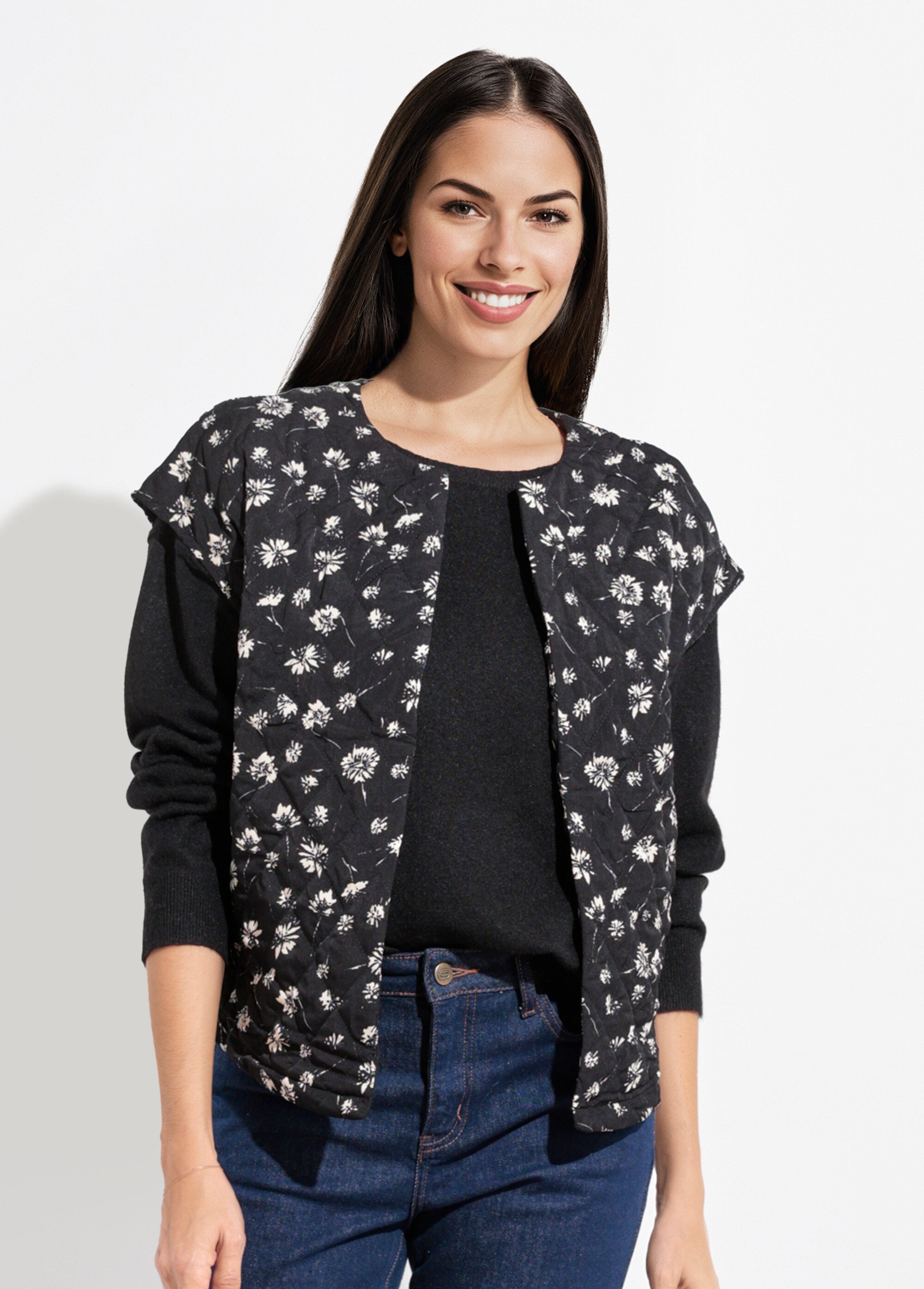 Gilet sans manches matelassé surpiqûres Femme Noir IA-C688 FA1