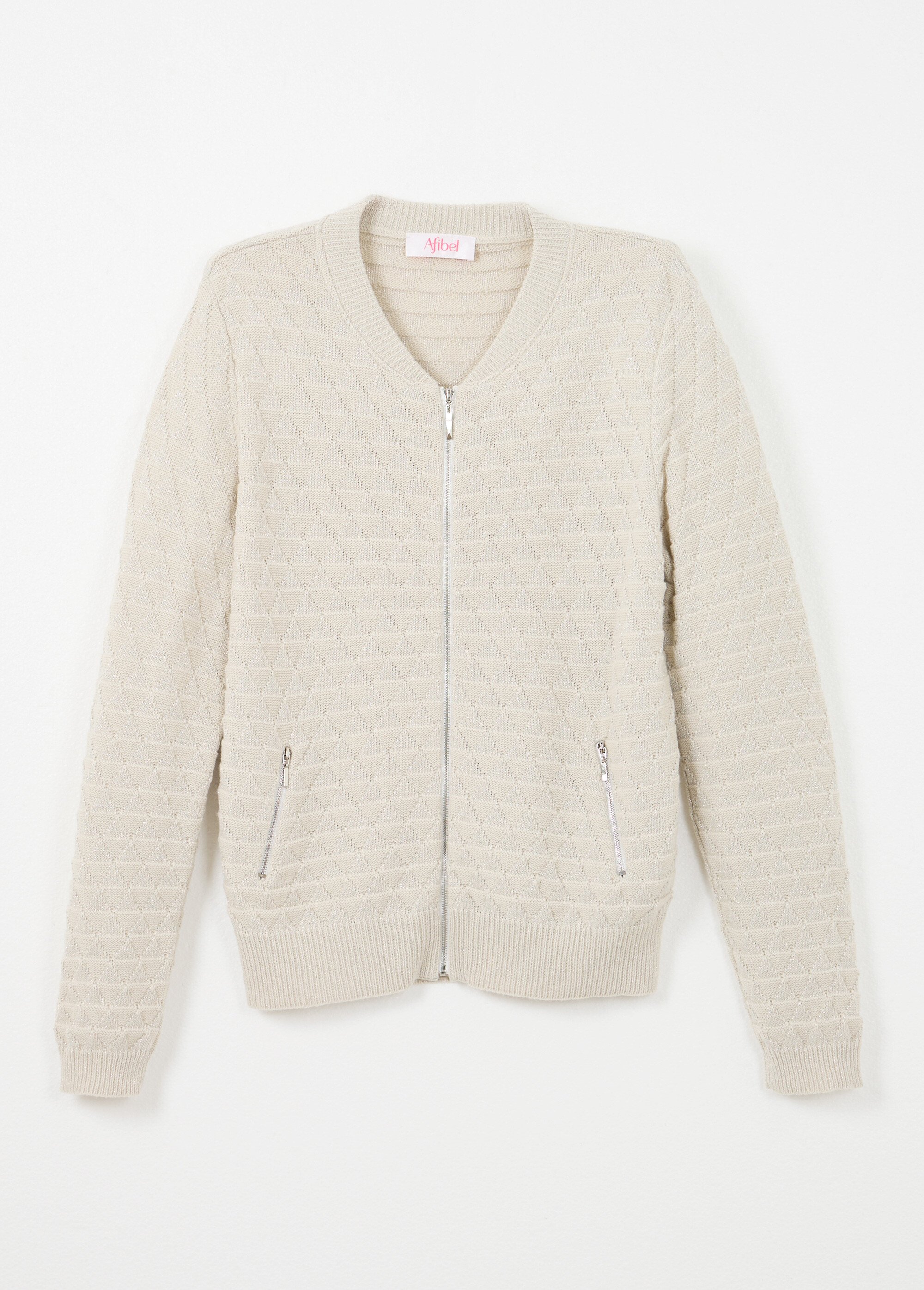 Gilet zippé esprit bomber maille brillante Femme Beige PLEZOU AP1