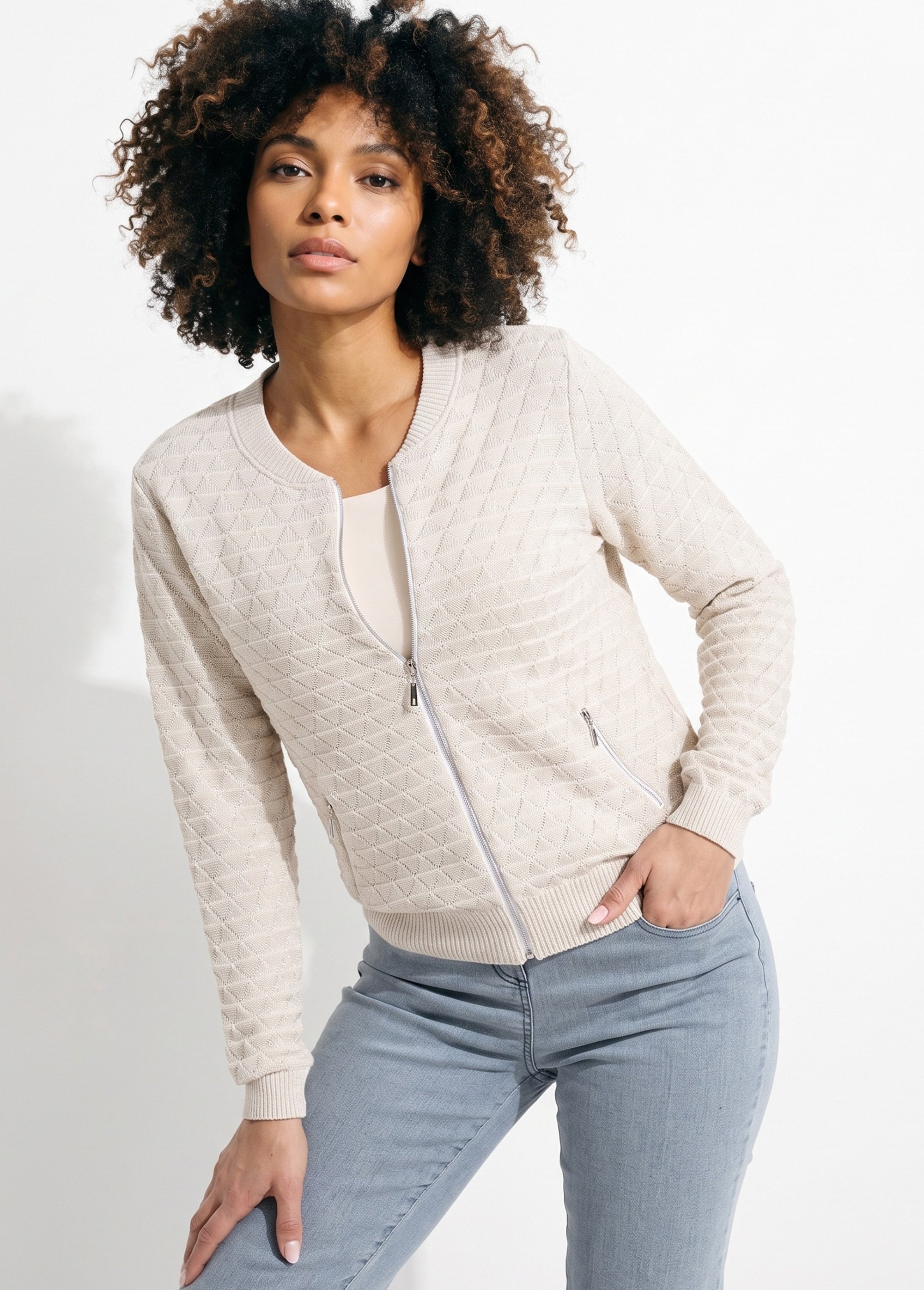 Gilet zippé esprit bomber maille brillante