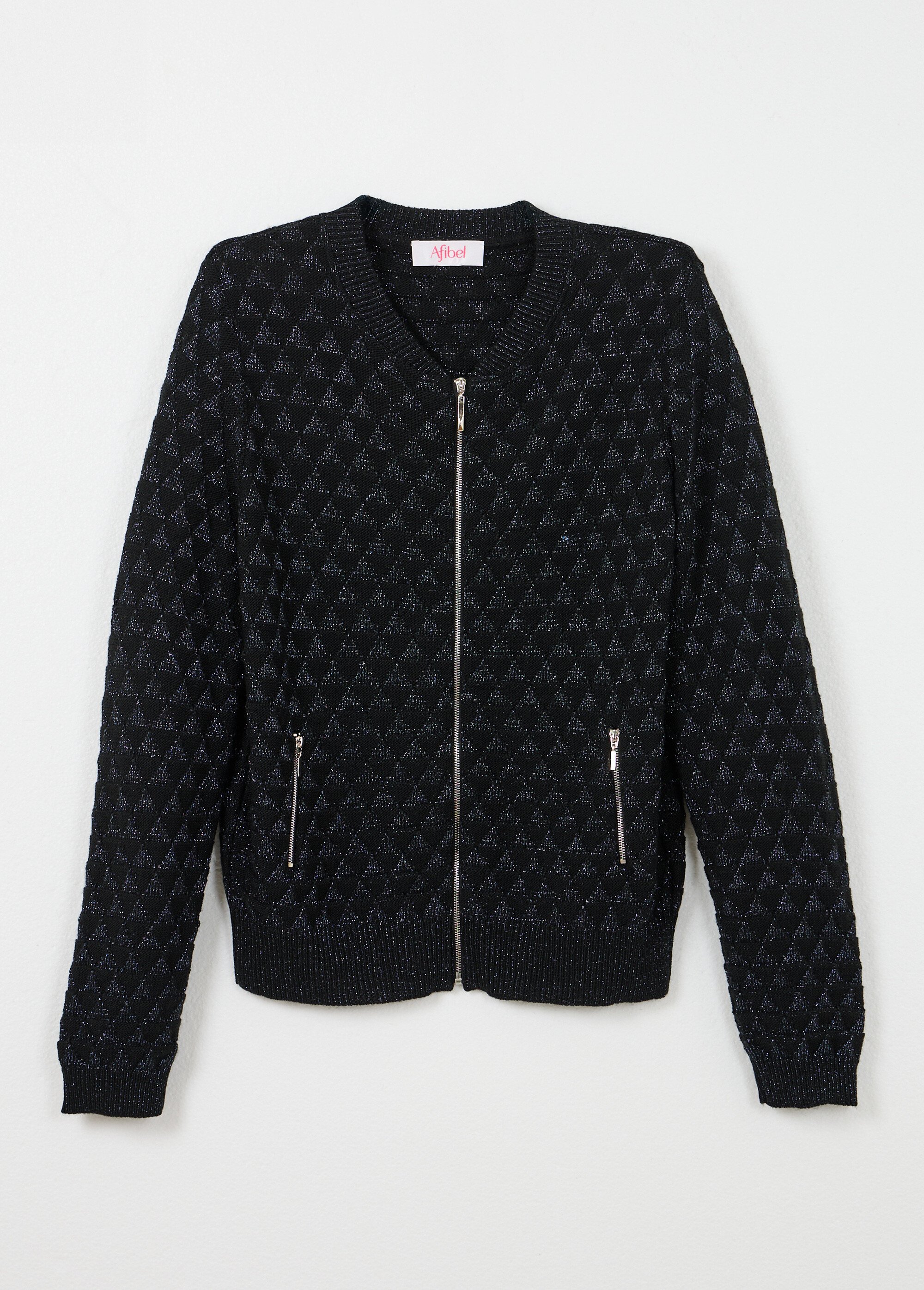Gilet zippé esprit bomber maille brillante Femme Noir PLEZOU AP1