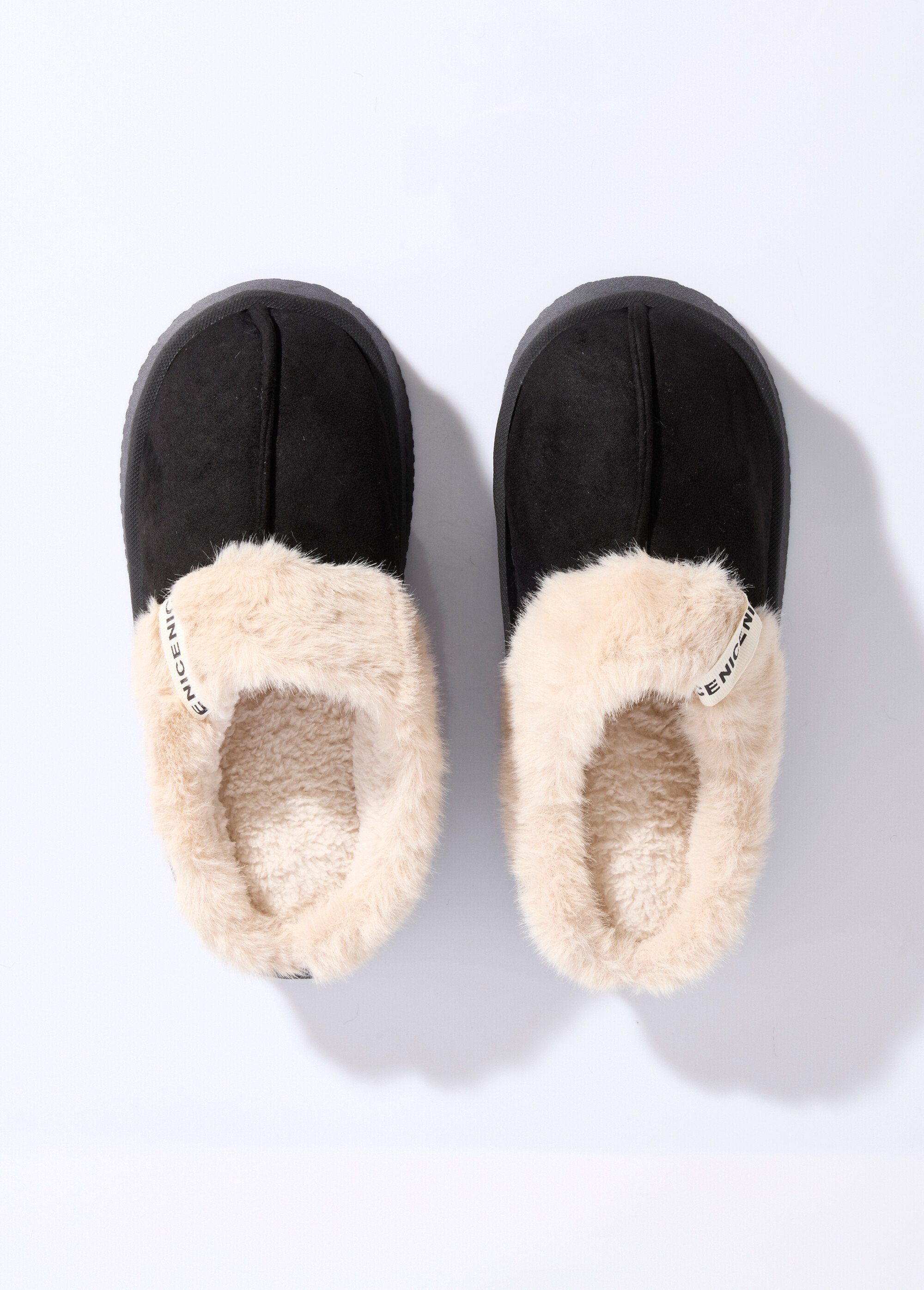 Mules compensées fourrées dessus suédine Femme Noir LBS-DMH9719 OV1