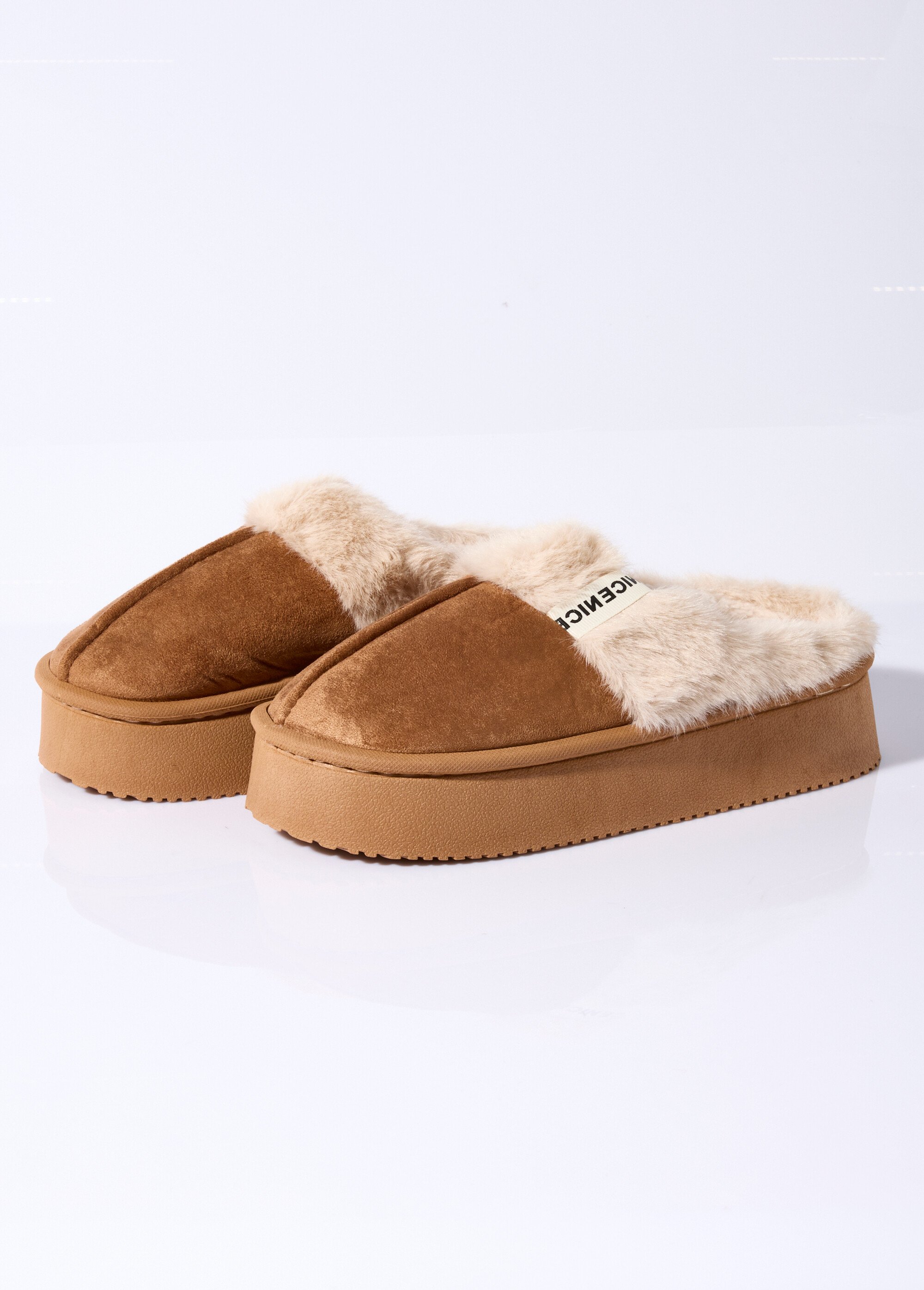 Mules compensées fourrées dessus suédine Femme Marron LBS-DMH9719 DE1