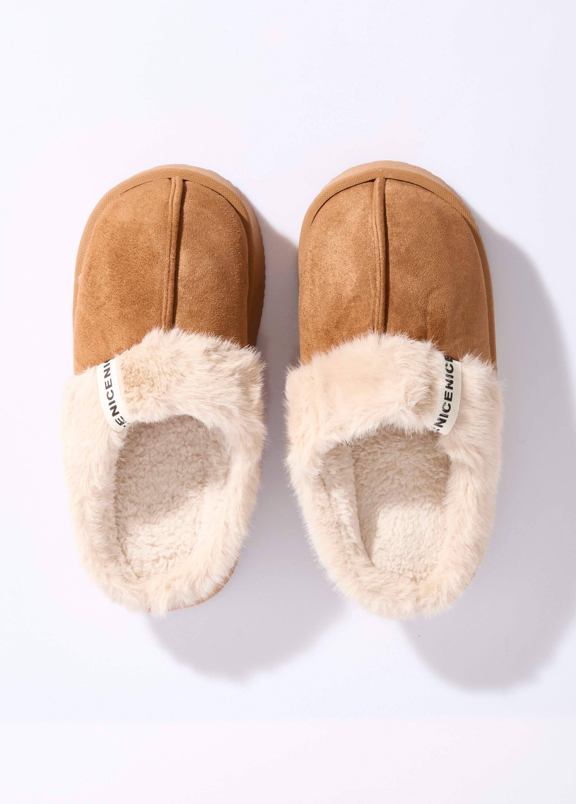 Mules compensées fourrées dessus suédine Femme Marron LBS-DMH9719 OV1