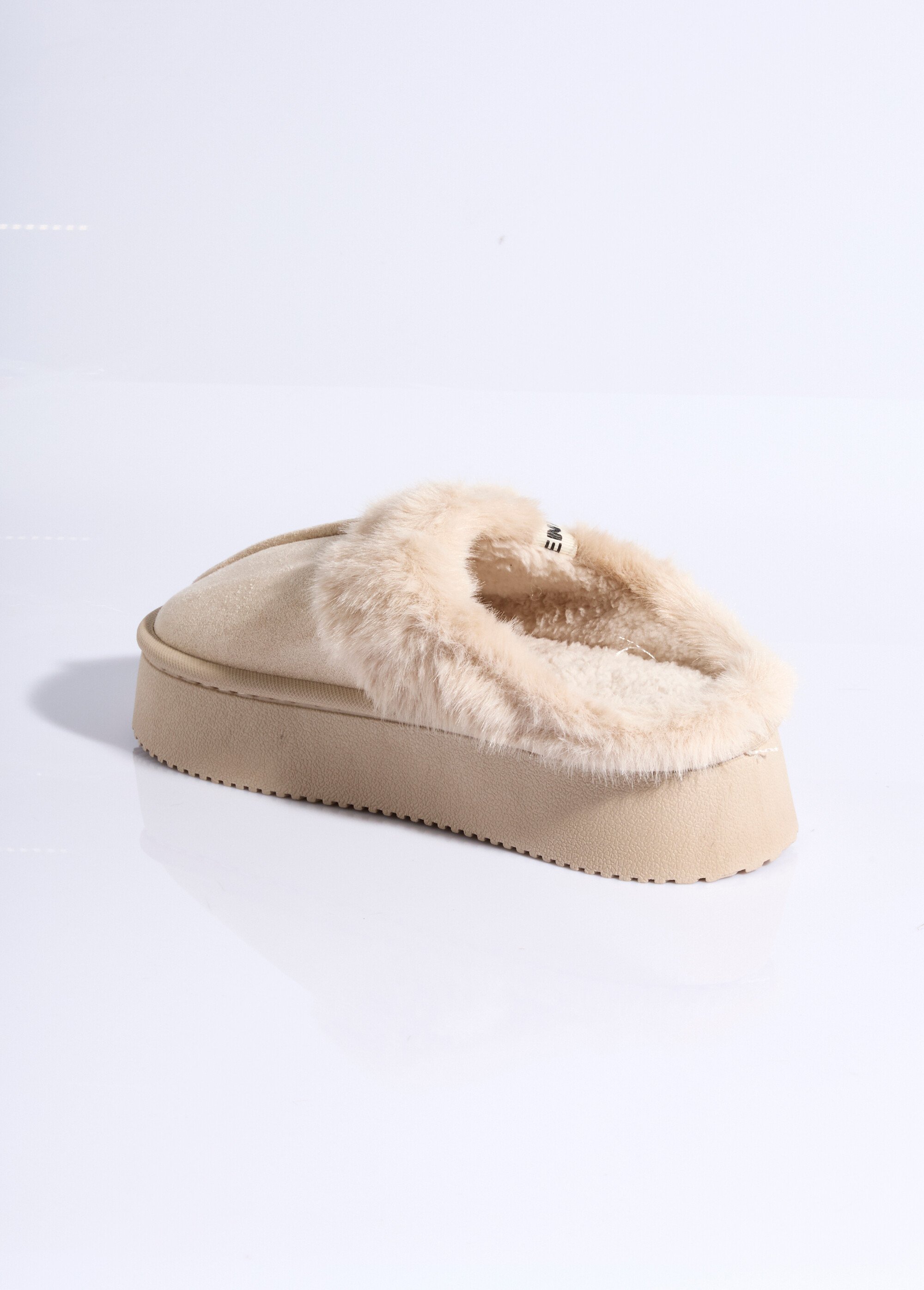 Mules compensées fourrées dessus suédine Femme Beige LBS-DMH9719 DO1