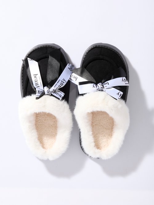 Mules fourrées compensées type mocassins Femme Noir LBS-BJJ9725 OV1