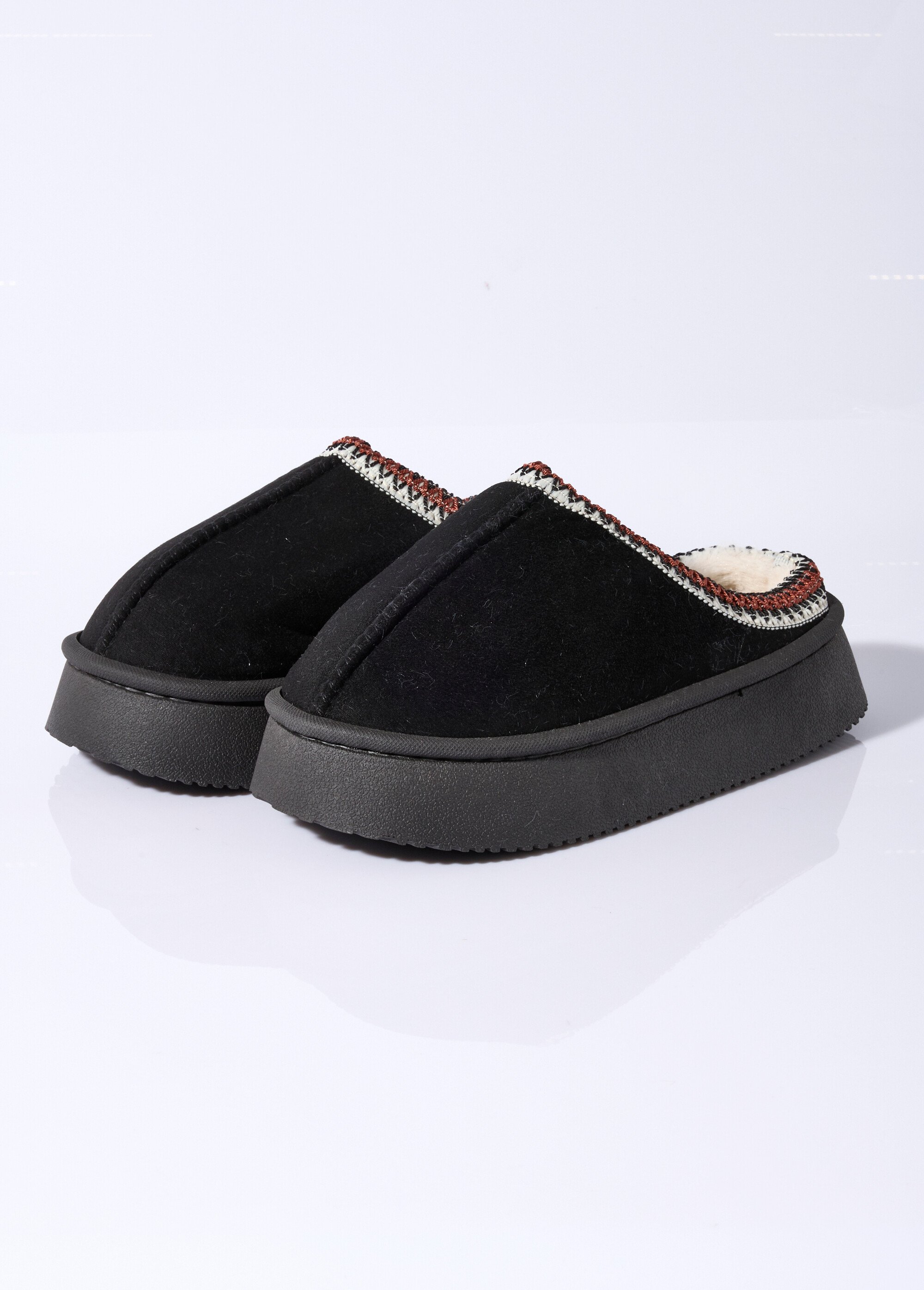 Mules suédine compensées, galon brodé Femme Noir LBS-DMH9715 DE1