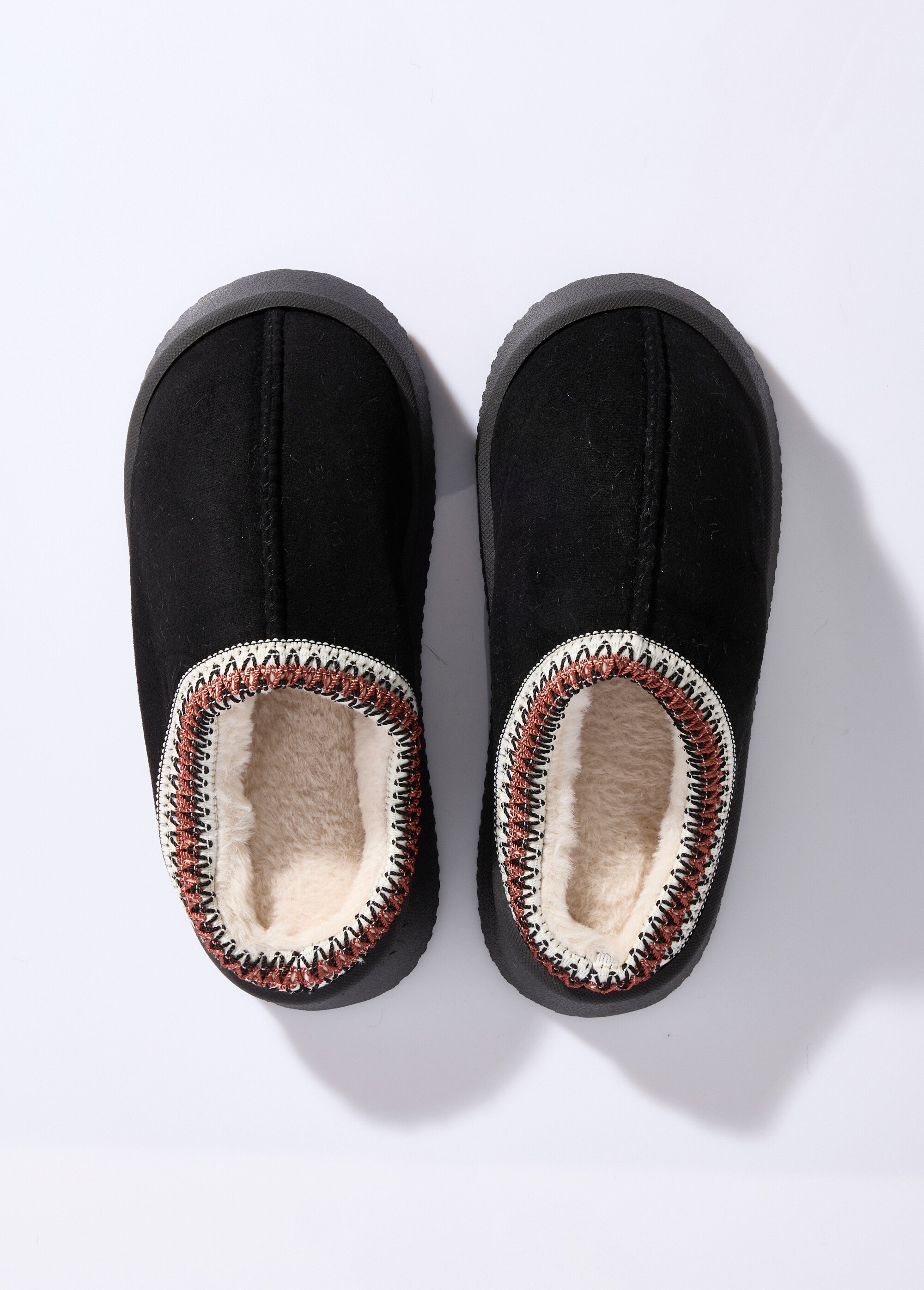 Mules suédine compensées, galon brodé Femme Noir LBS-DMH9715 OV1