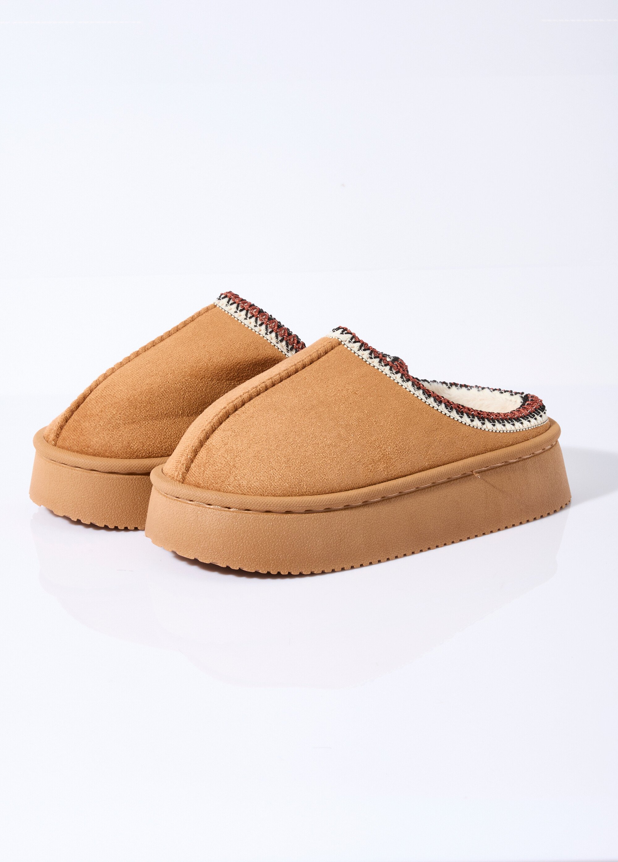 Mules suédine compensées, galon brodé Femme Marron LBS-DMH9715 DE1