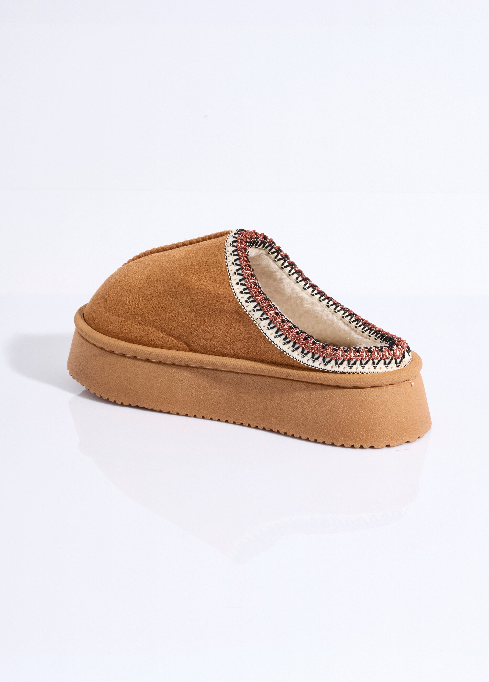 Mules suédine compensées, galon brodé Femme Marron LBS-DMH9715 DO1