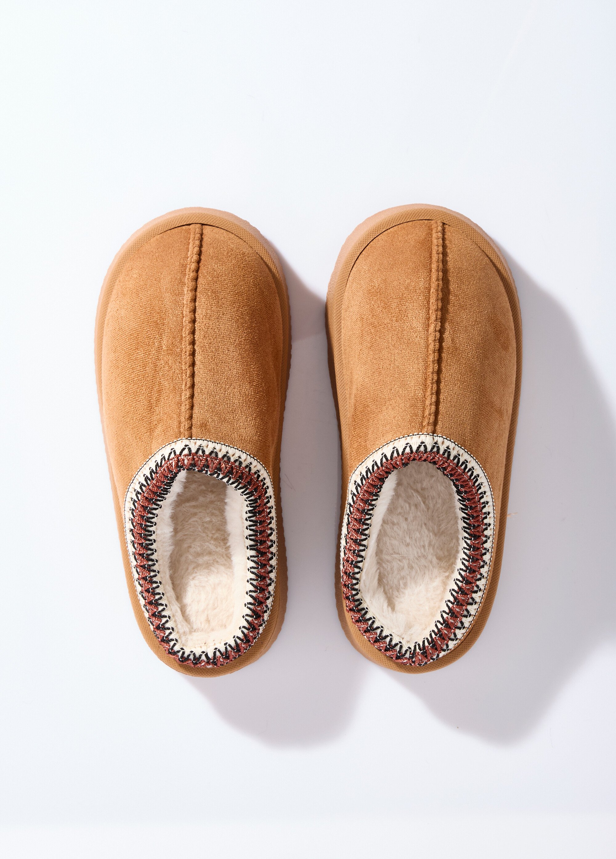 Mules suédine compensées, galon brodé Femme Marron LBS-DMH9715 OV1