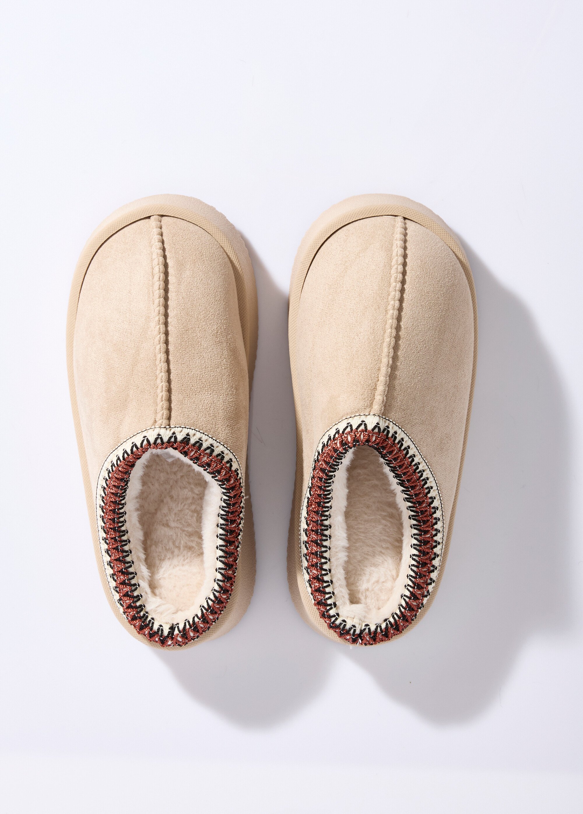 Mules suédine compensées, galon brodé Femme Beige LBS-DMH9715 OV1