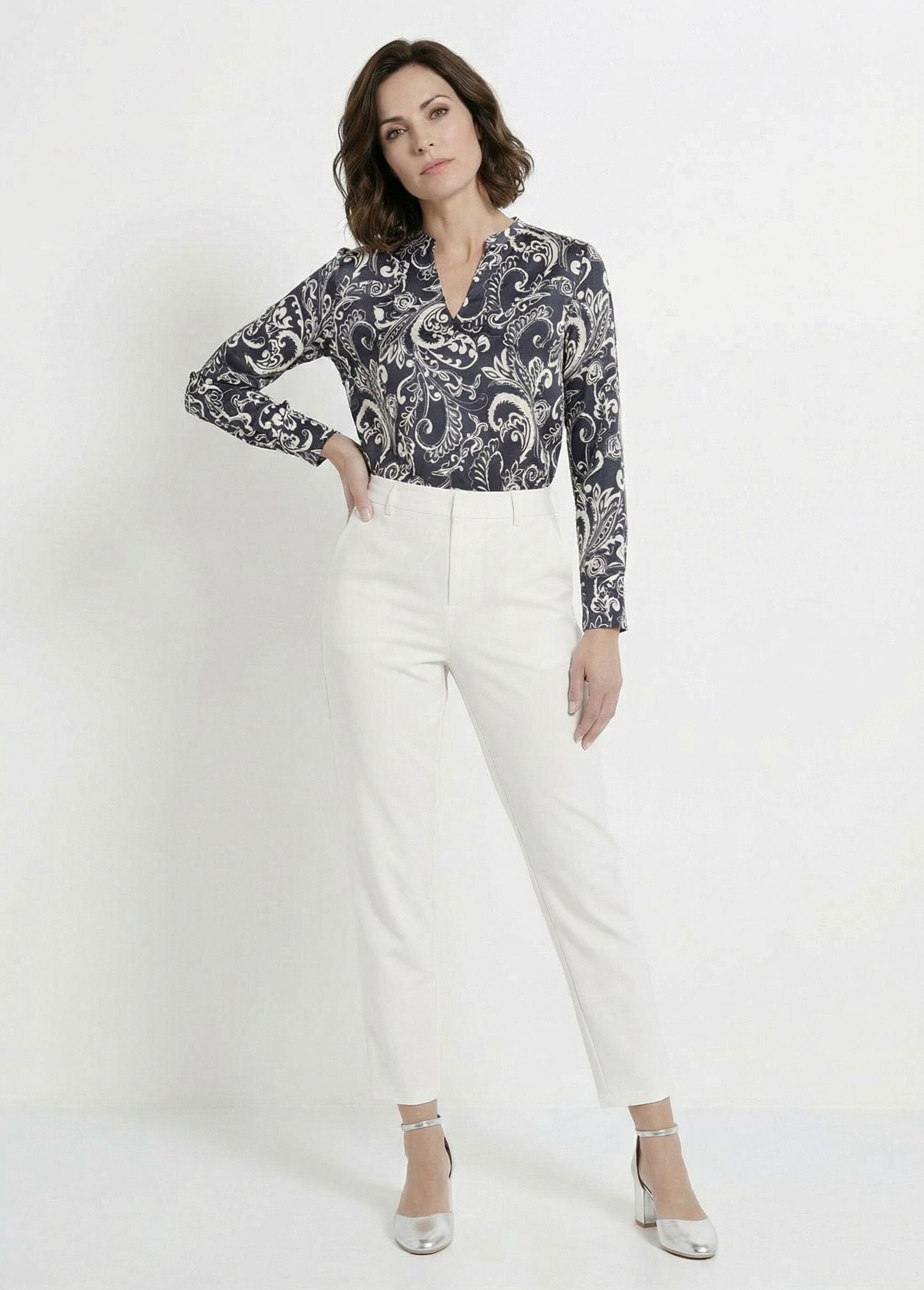 Pantalon droit tailleur fluide taille élastiquée