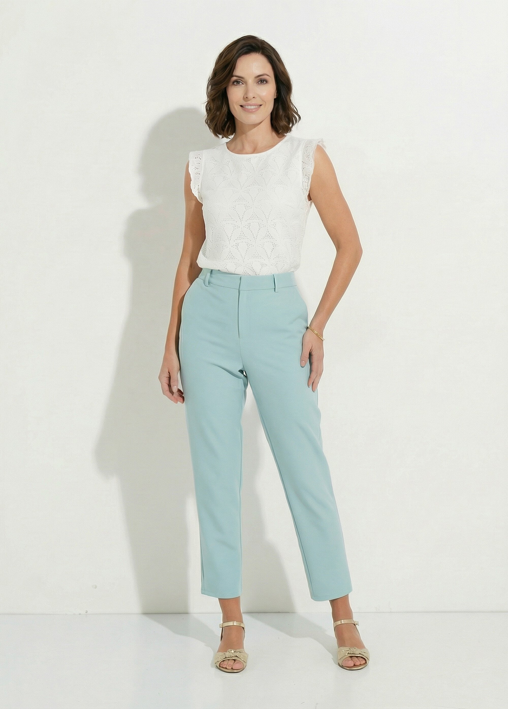 Pantalon droit tailleur fluide taille élastiquée