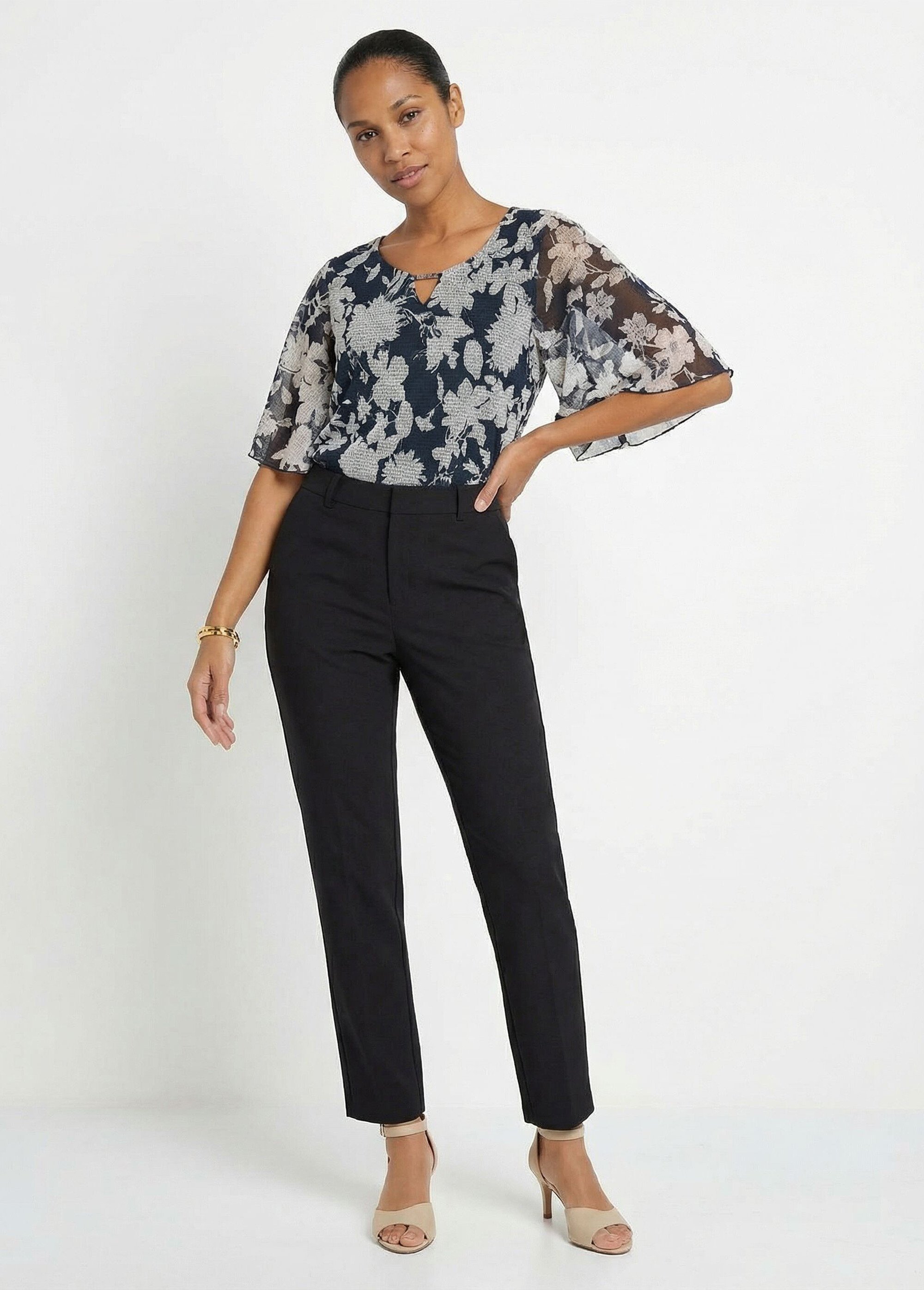 Pantalon droit tailleur fluide taille élastiquée Femme Noir NILO MV1