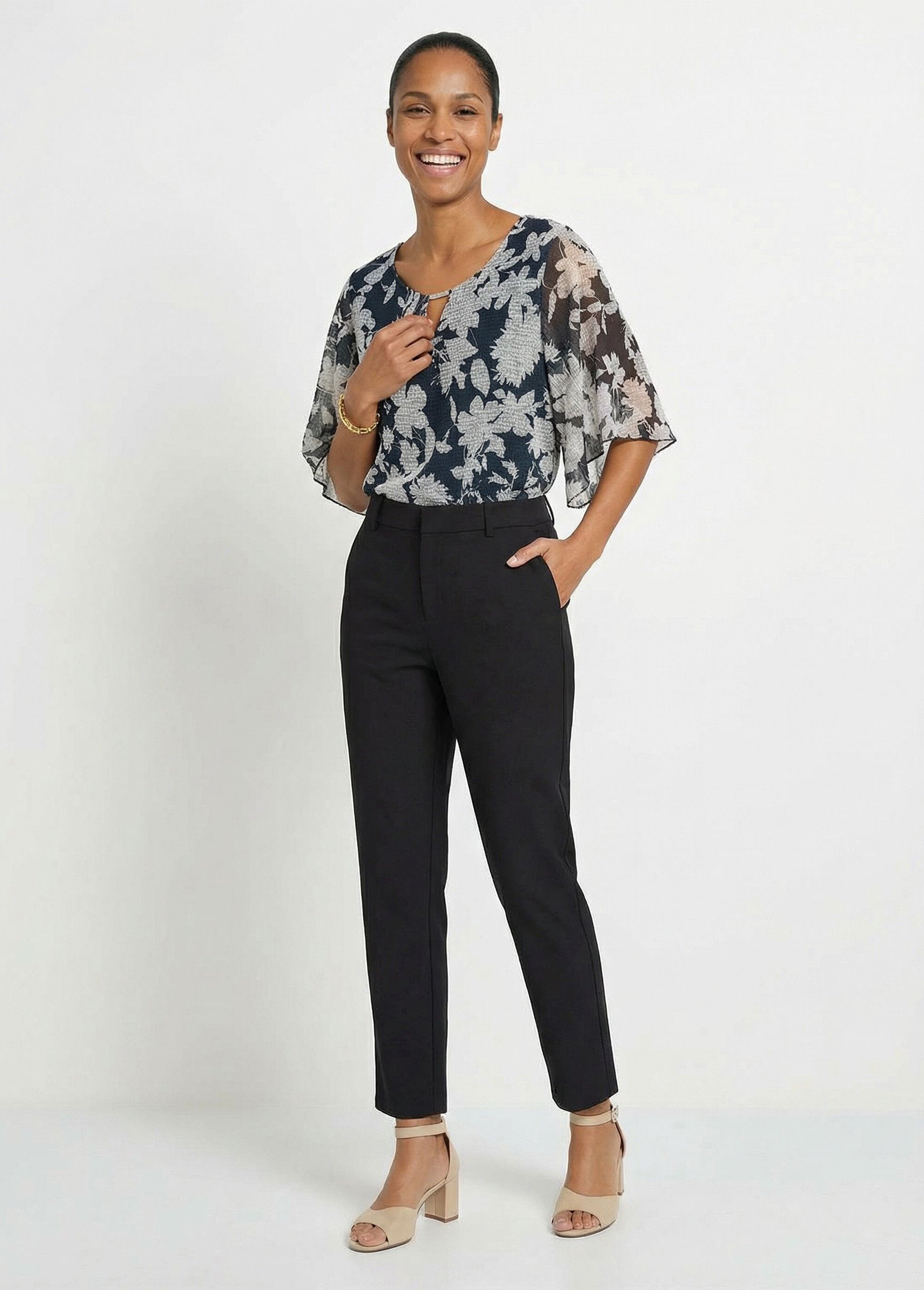 Pantalon droit tailleur fluide taille élastiquée Femme Noir NILO SF1