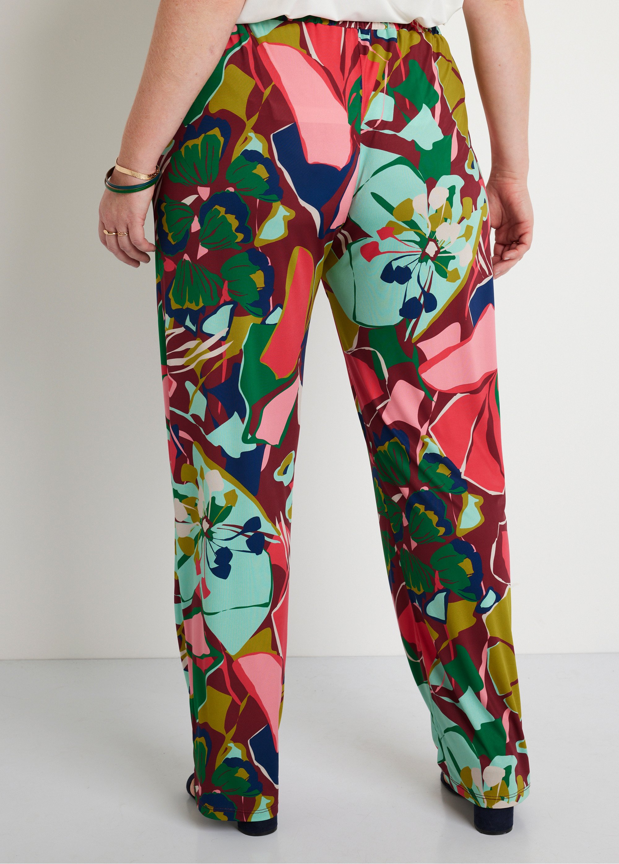 Pantalon large taille semi-élastiquée