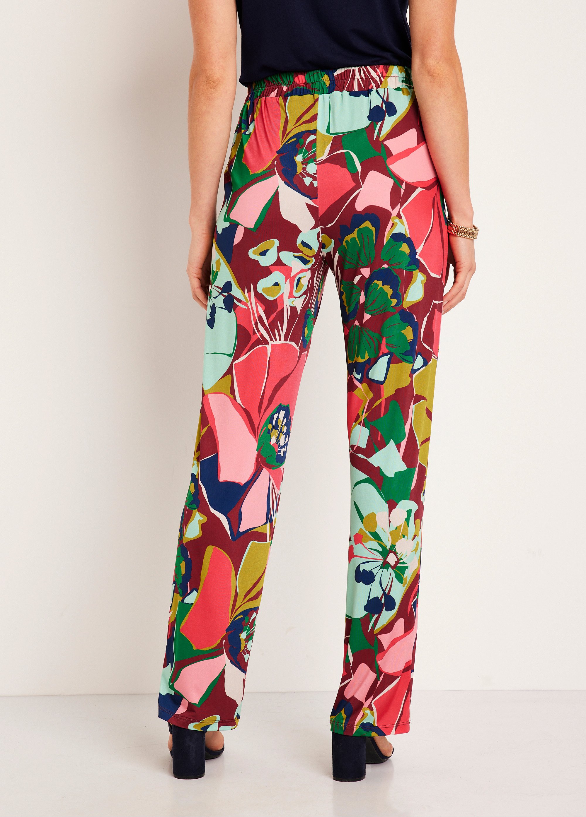 Pantalon large taille semi-élastiquée