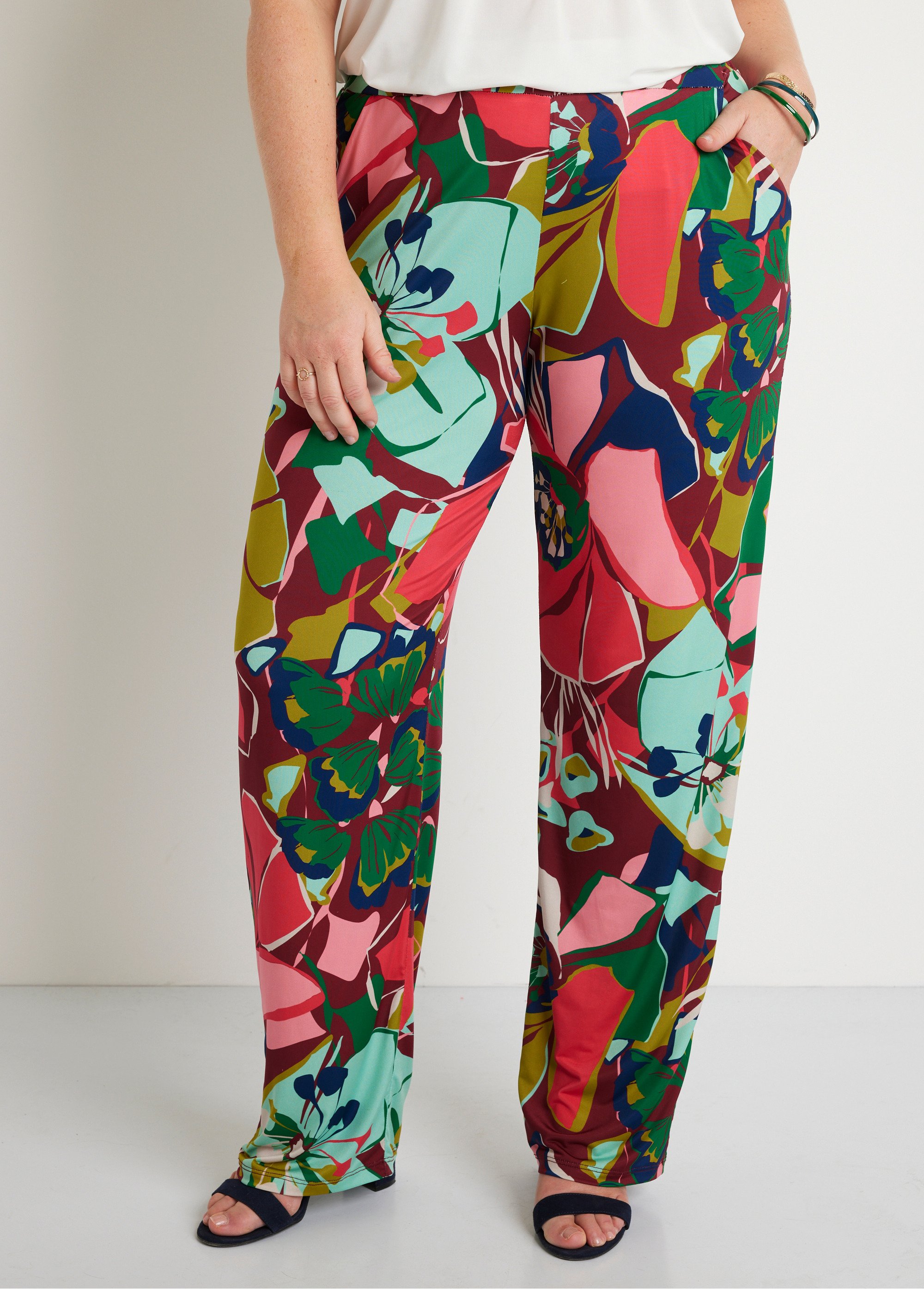 Pantalon large taille semi-élastiquée