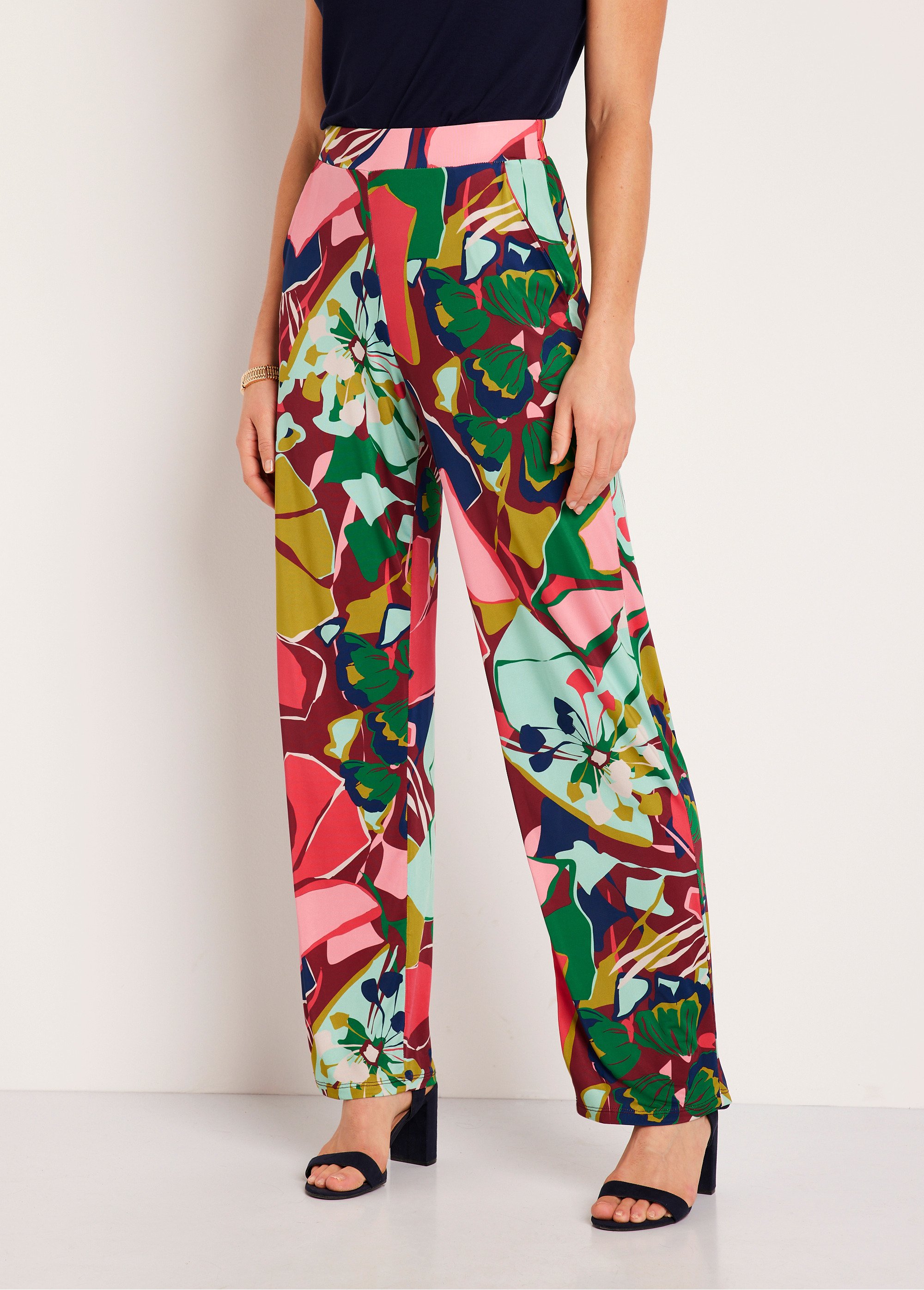 Pantalon large taille semi-élastiquée