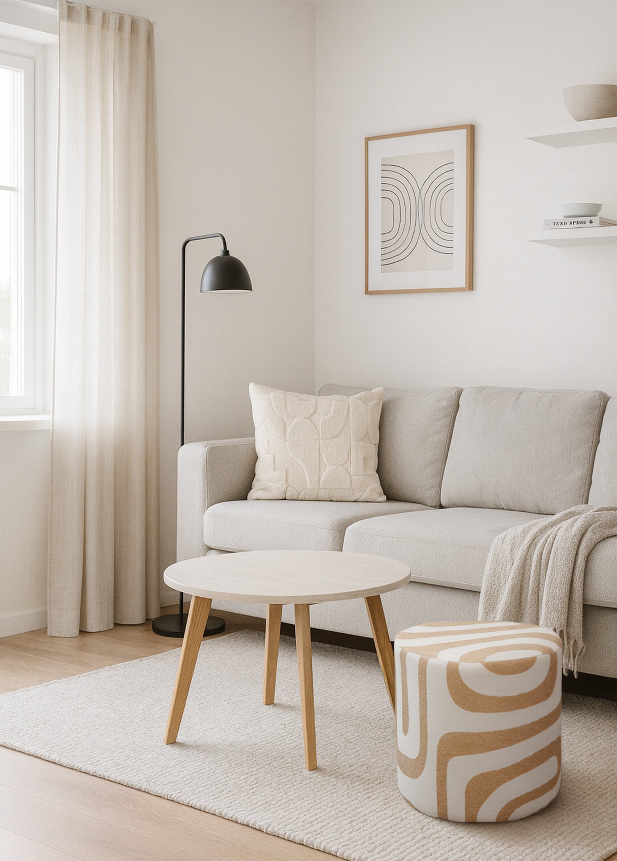 Pouf bicolore avec tissu à effet BEIGE KP-HZ1260190 SI1