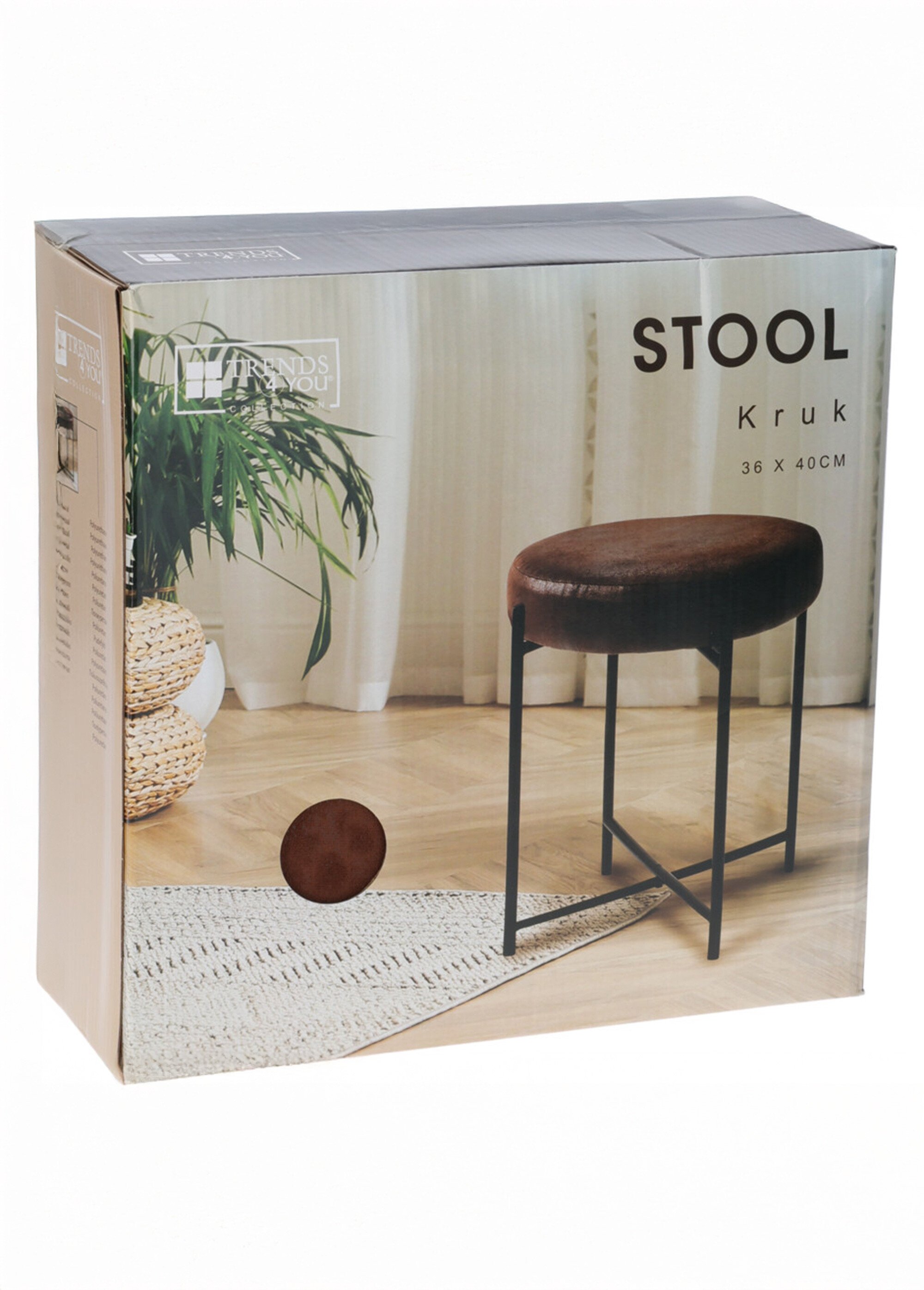 Pouf métal forme tabouret, avec coussin MARRON KP-KR8000130 DE2