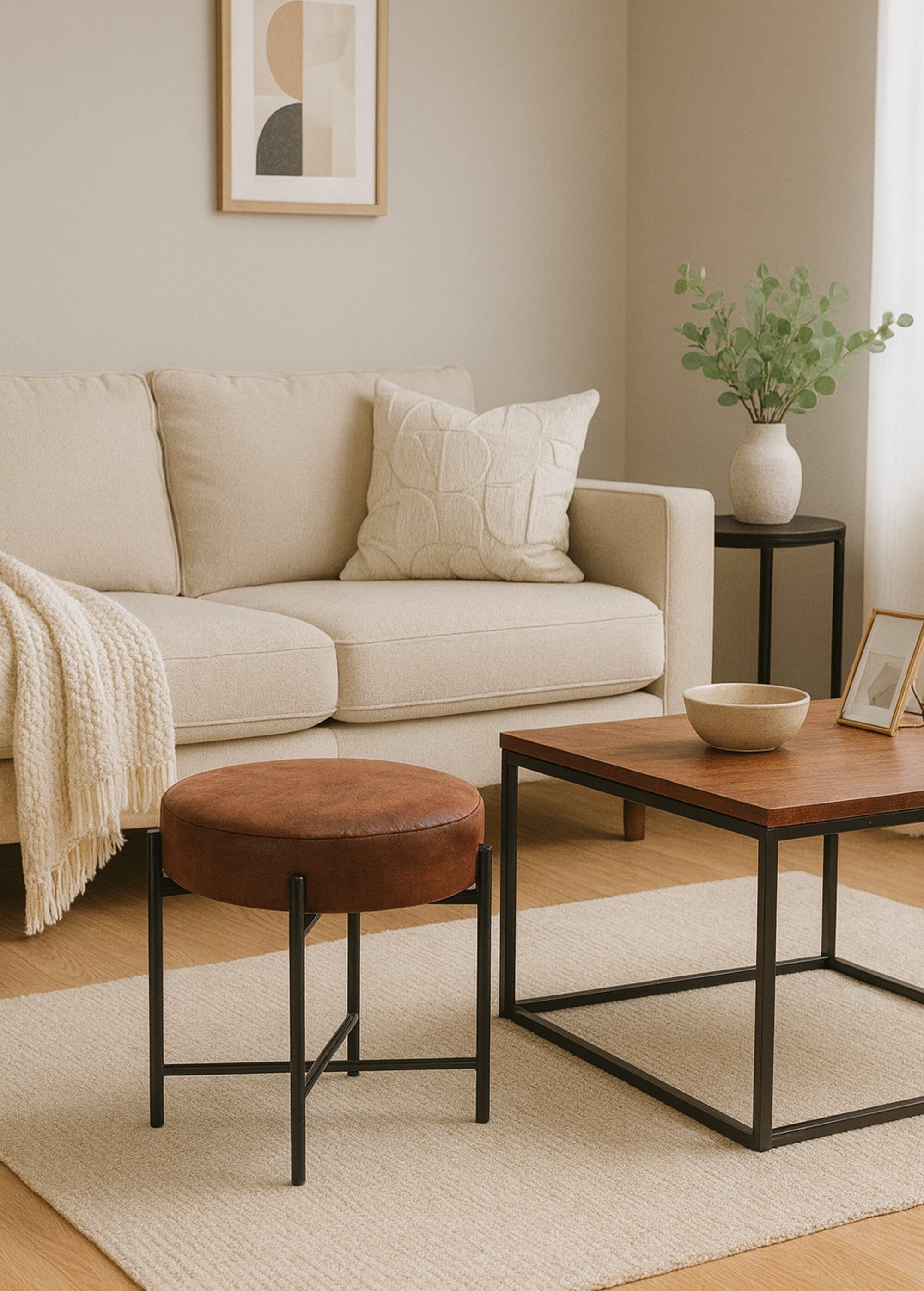 Pouf métal forme tabouret, avec coussin MARRON KP-KR8000130 SF1