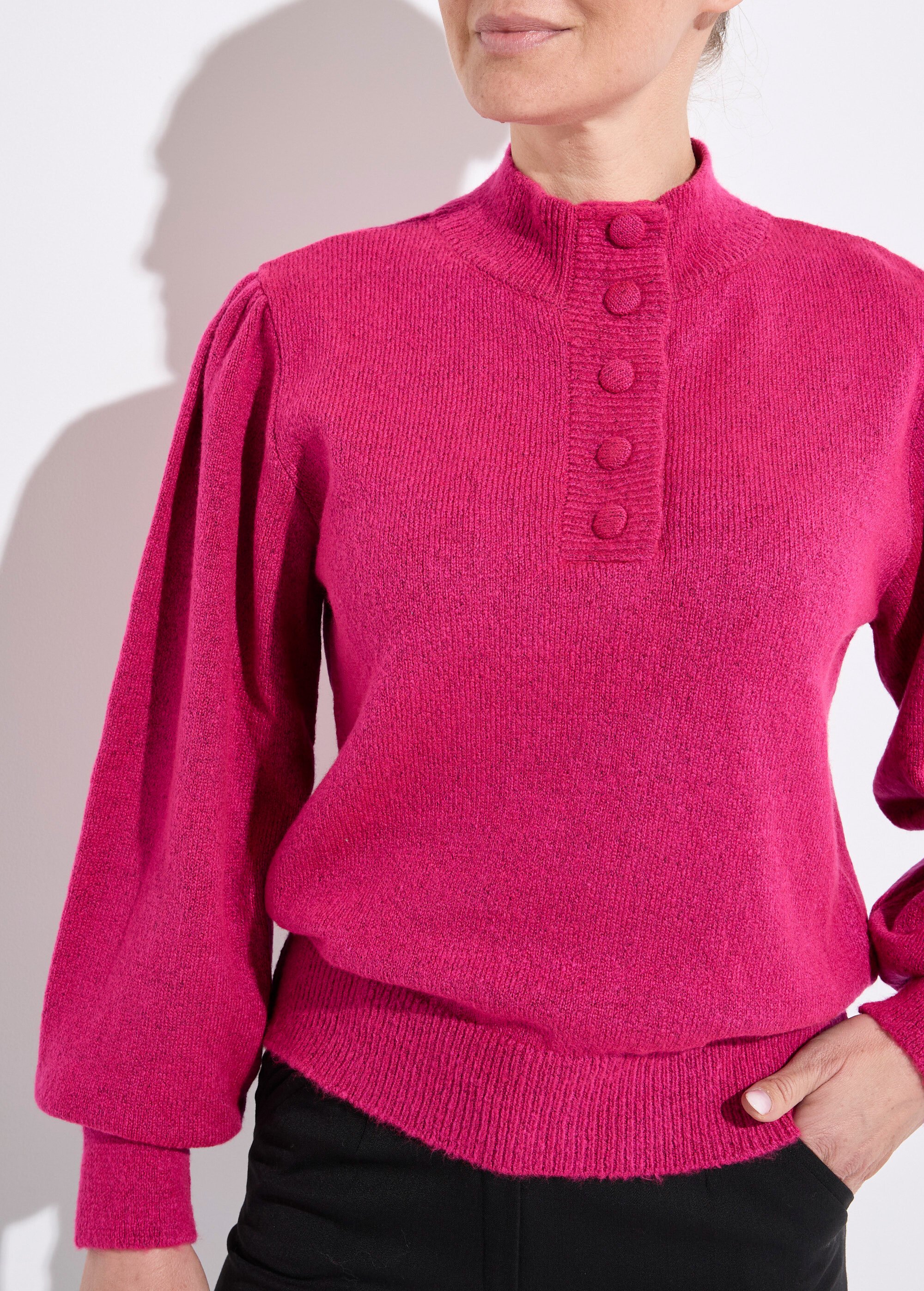 Pull chaud col montant boutonné Femme Rose PAULIE DE1