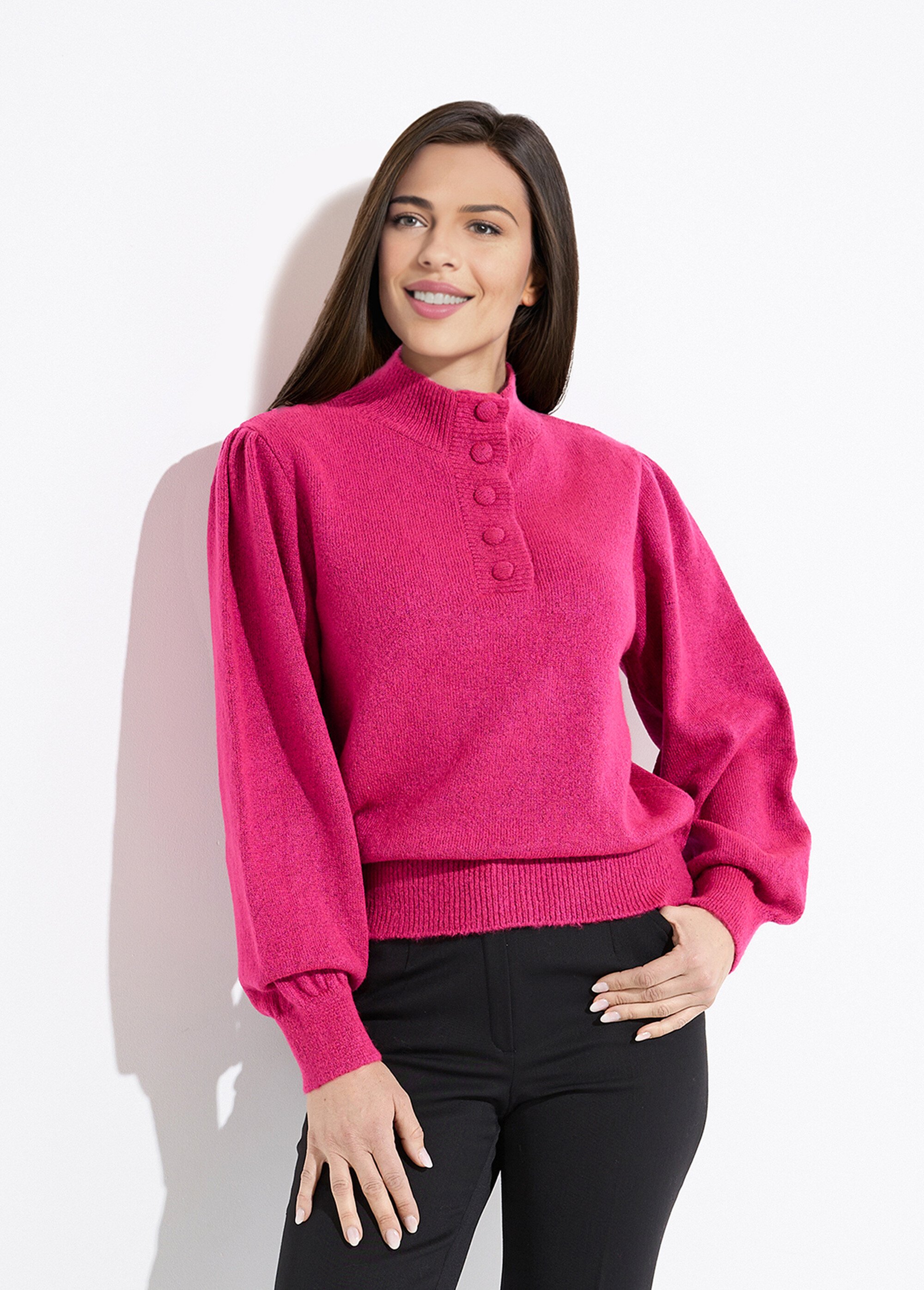 Pull chaud col montant boutonné Femme Rose PAULIE FA1