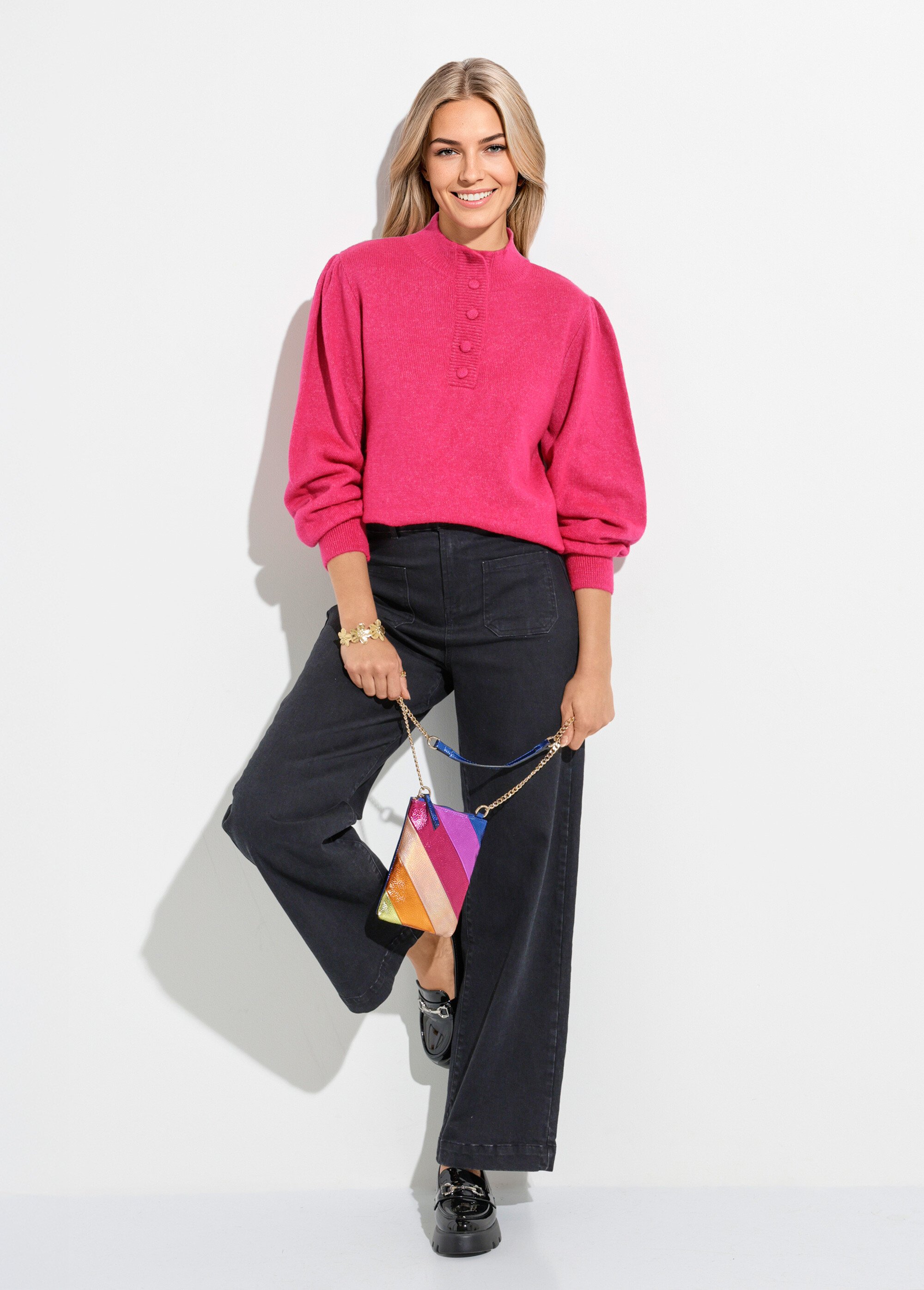 Pull chaud col montant boutonné Femme Rose PAULIE MV1