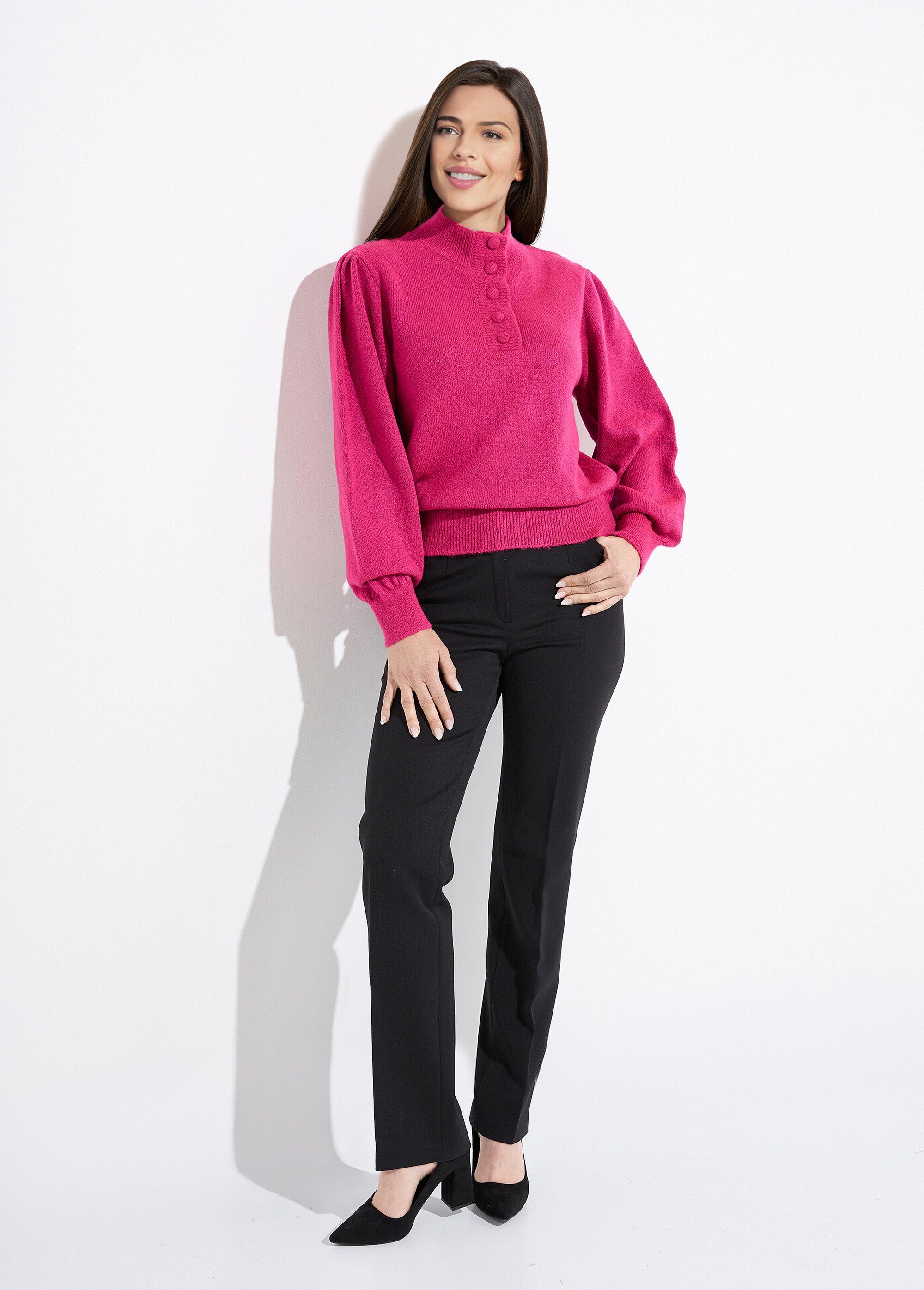 Pull chaud col montant boutonné Femme Rose PAULIE SF1