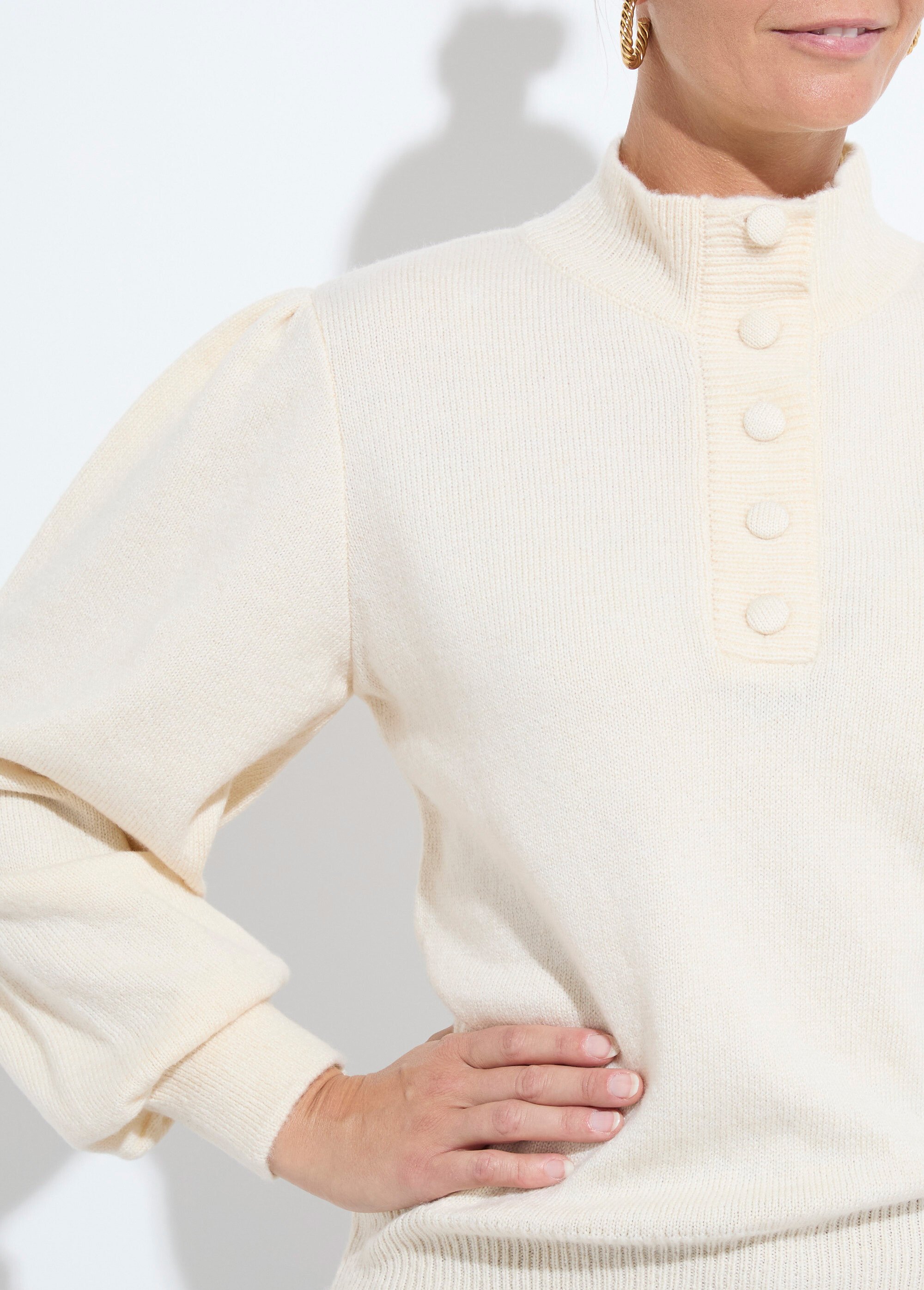 Pull chaud col montant boutonné Femme Beige PAULIE DE1