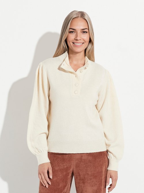 Pull chaud col montant boutonné Femme Beige PAULIE FA1
