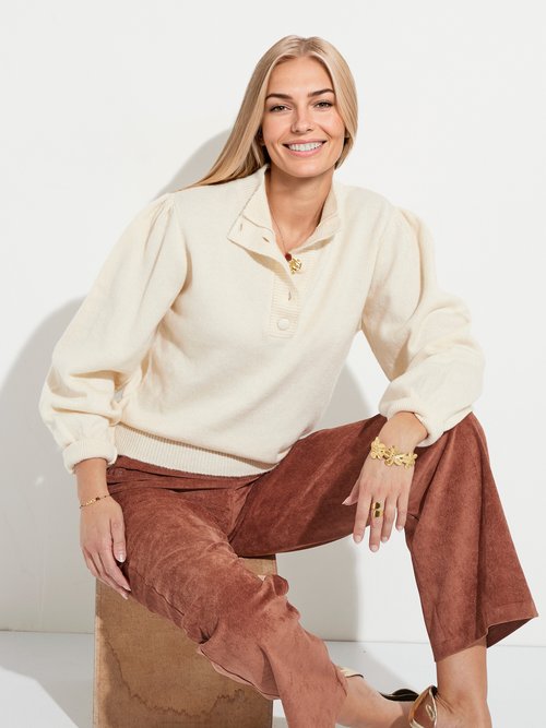Pull chaud col montant boutonné Femme Beige PAULIE MV1