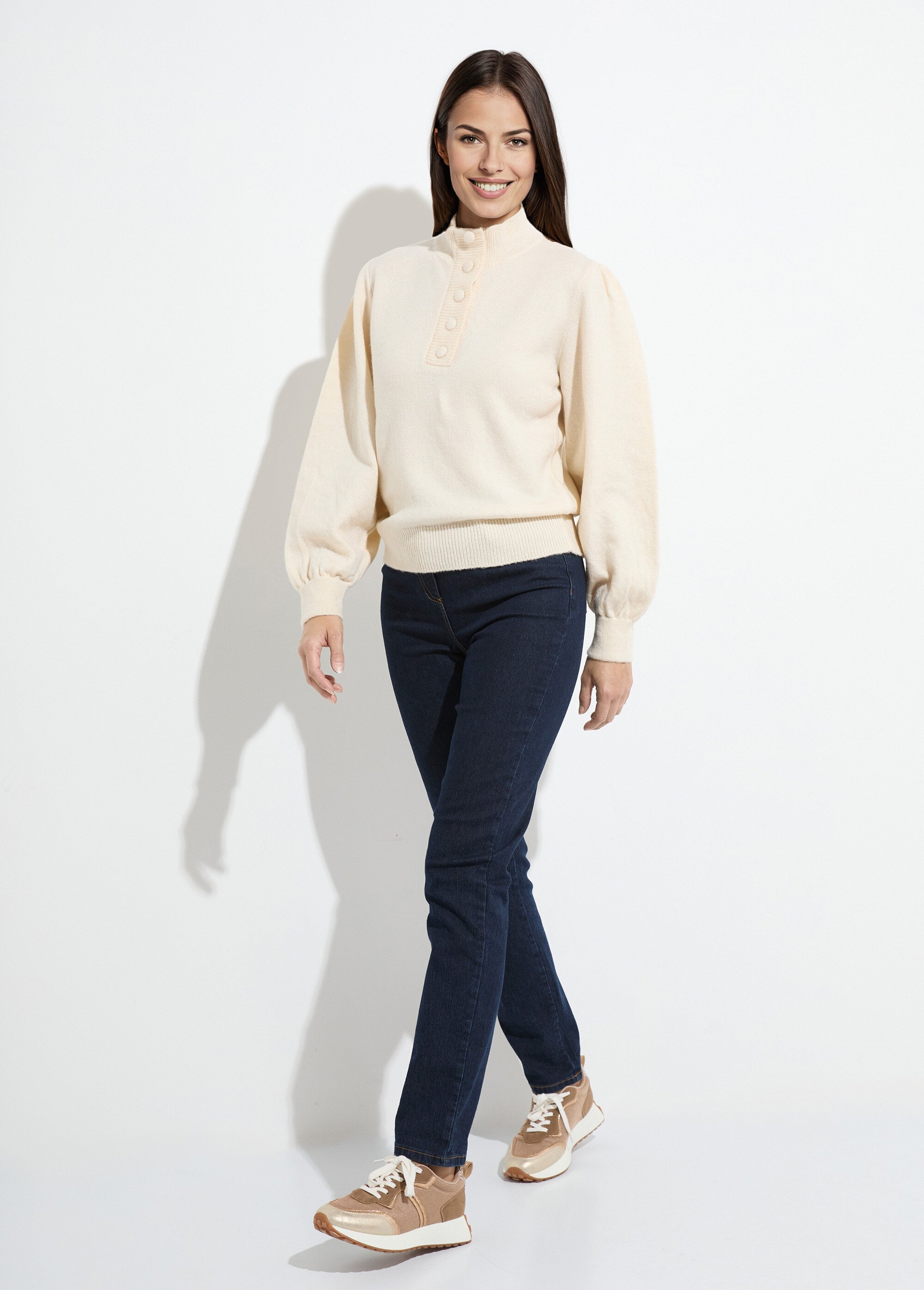 Pull chaud col montant boutonné Femme Beige PAULIE SF1
