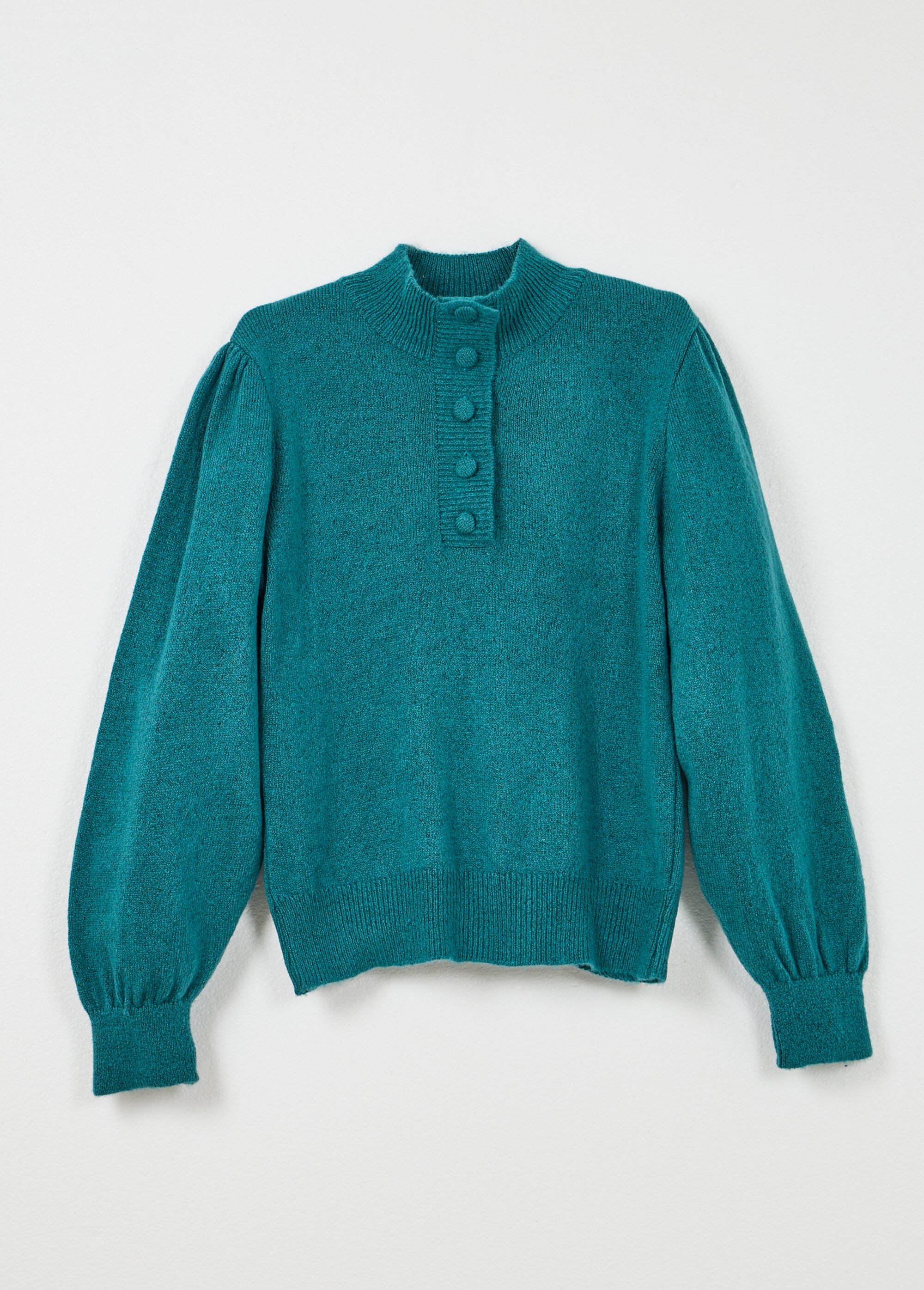 Pull chaud col montant boutonné Femme Vert PAULIE AP1