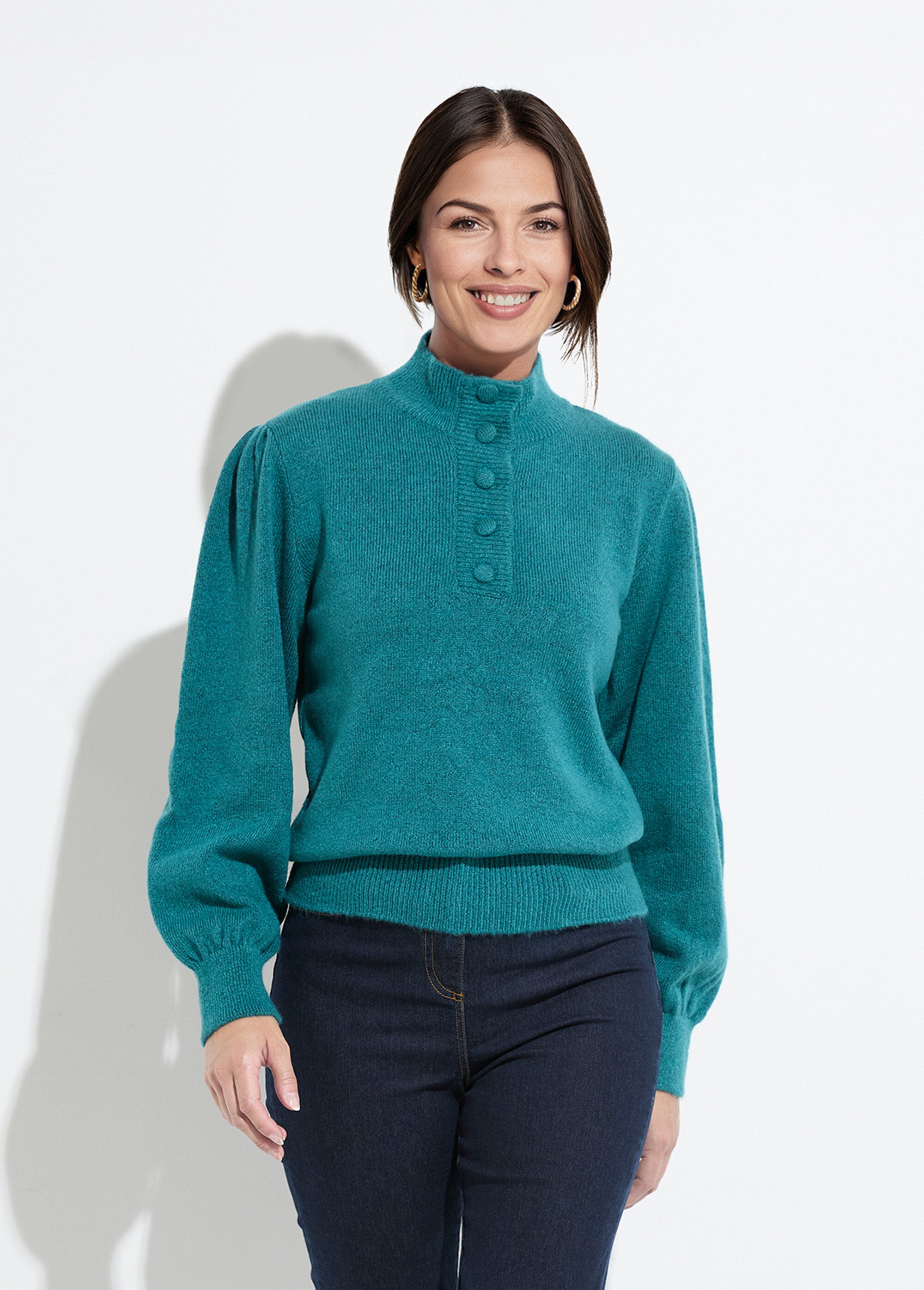 Pull chaud col montant boutonné Femme Vert PAULIE FA1